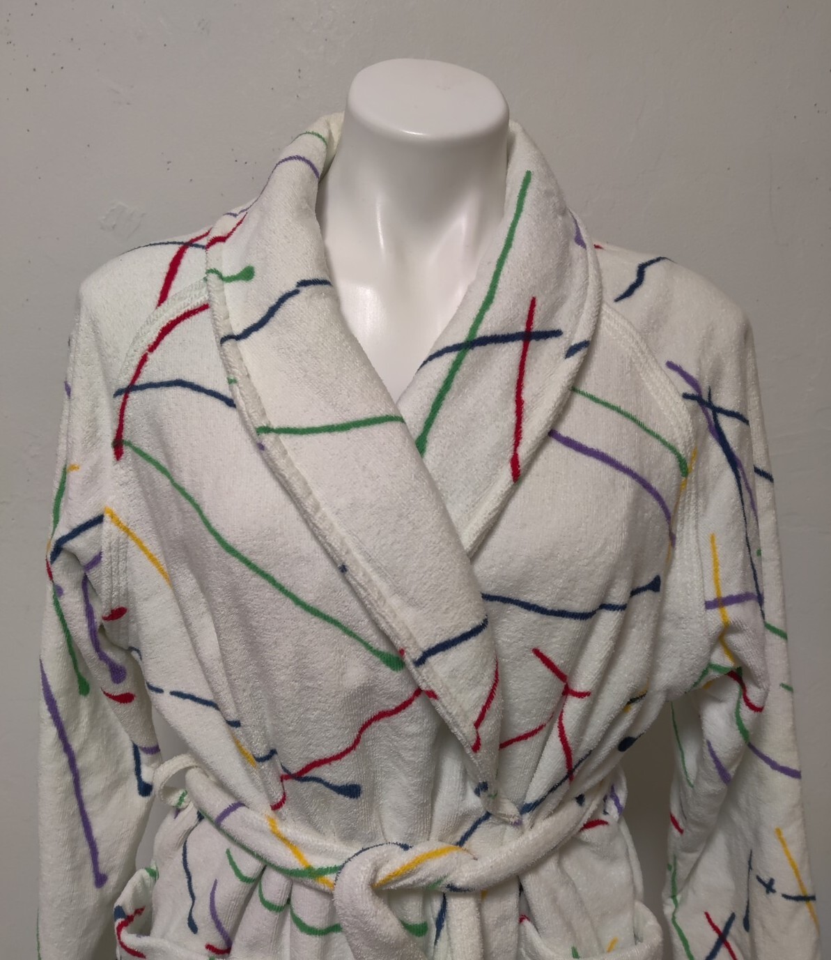Vintage 80’s Rare Classics of California Unisex Terry Cloth Robe Paint Lines EVC