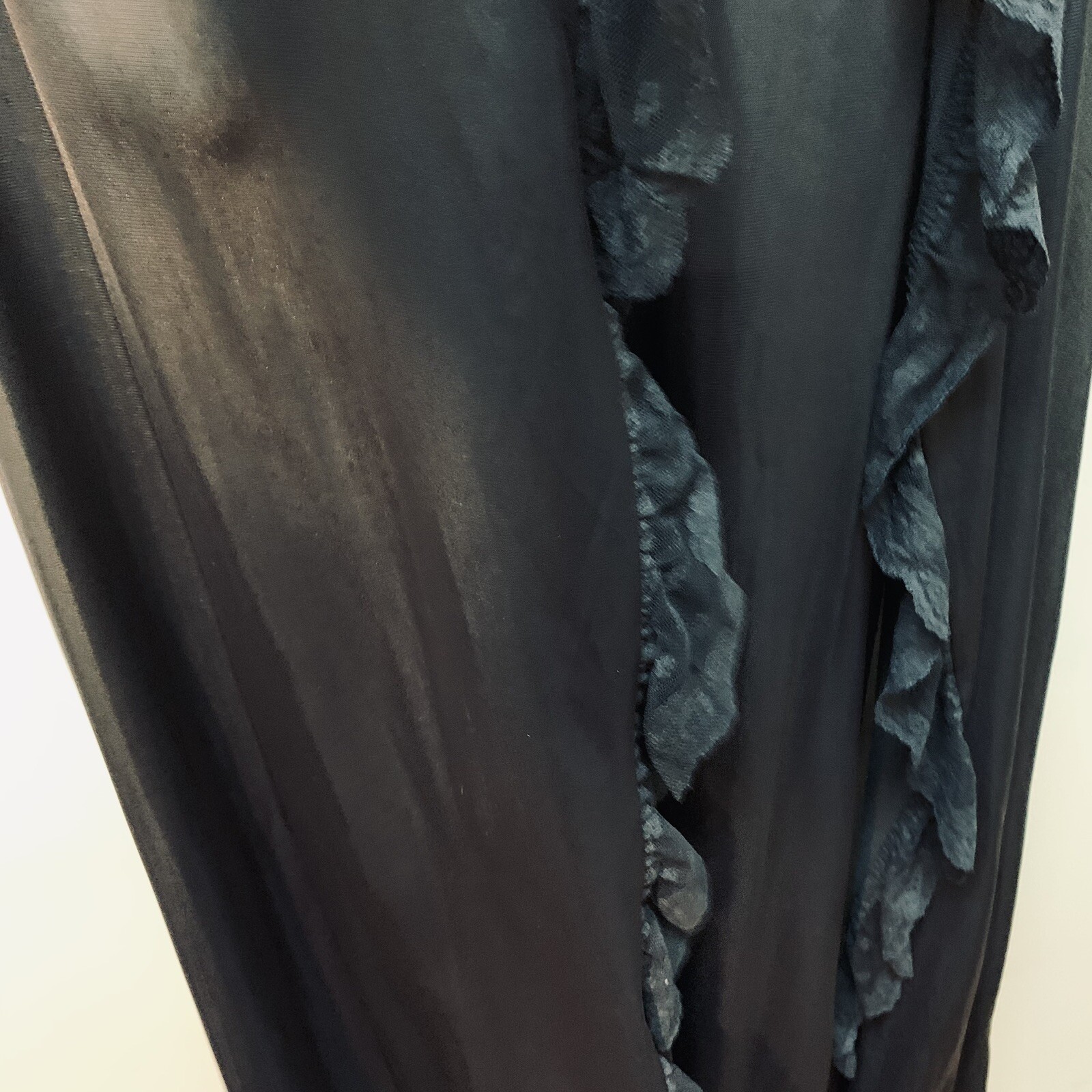 Vintage Black Nylon Sheer Lace Peignoir Robe Nightgown Negligee Long Gown Set M