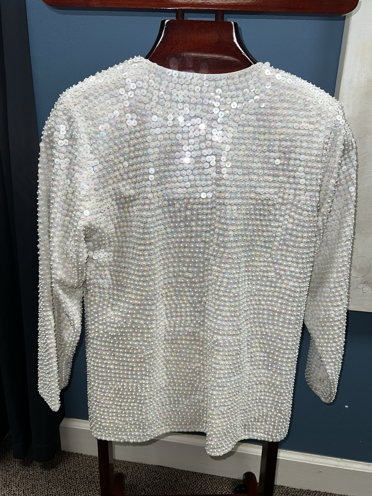 Vintage White Iridescent AB Sequined Jacket Medium Unbranded
