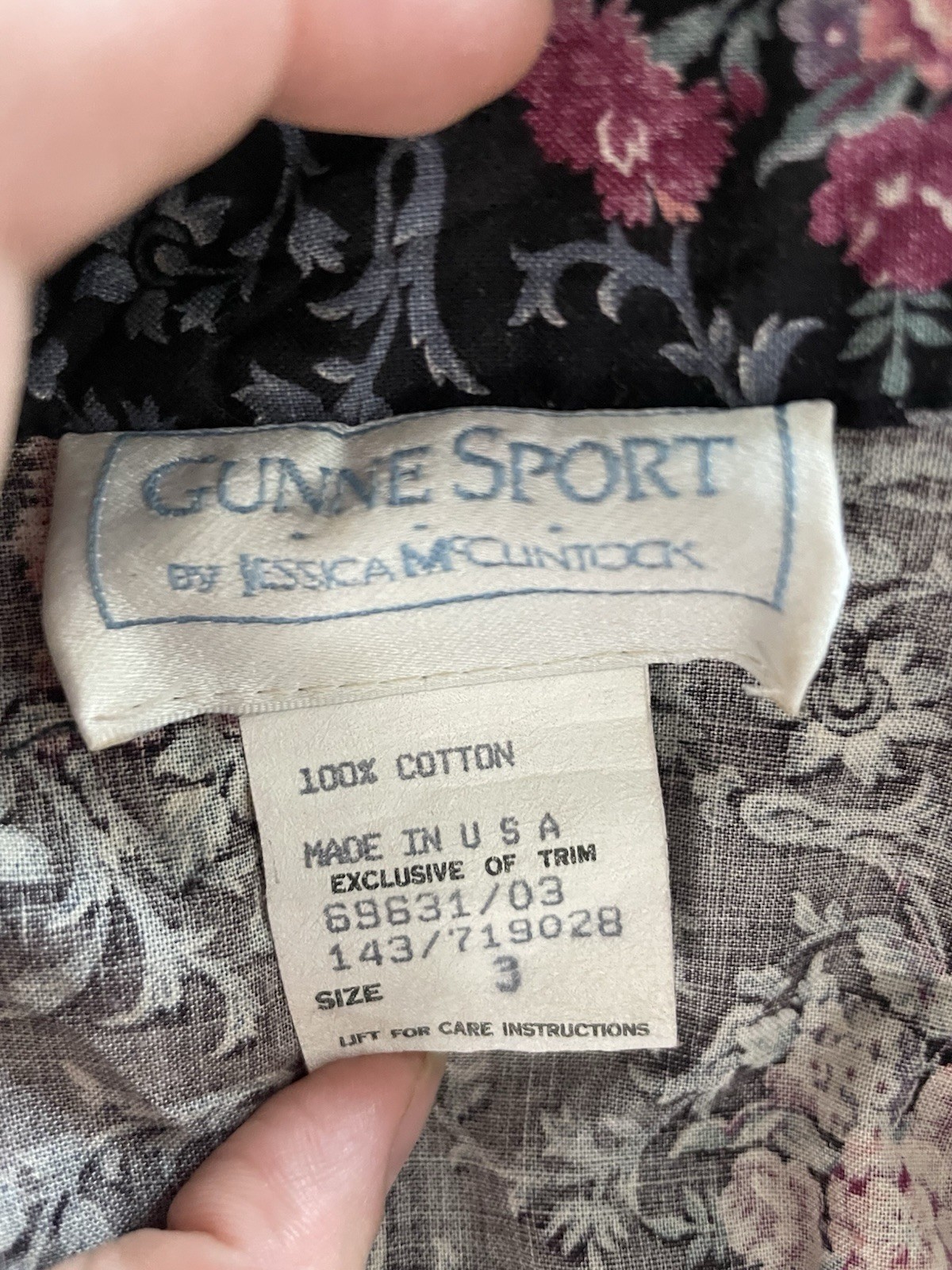 Gunne Sport Jessica McClintock Vintage Blouse Size 3 XS Cotton Shoulder Pads