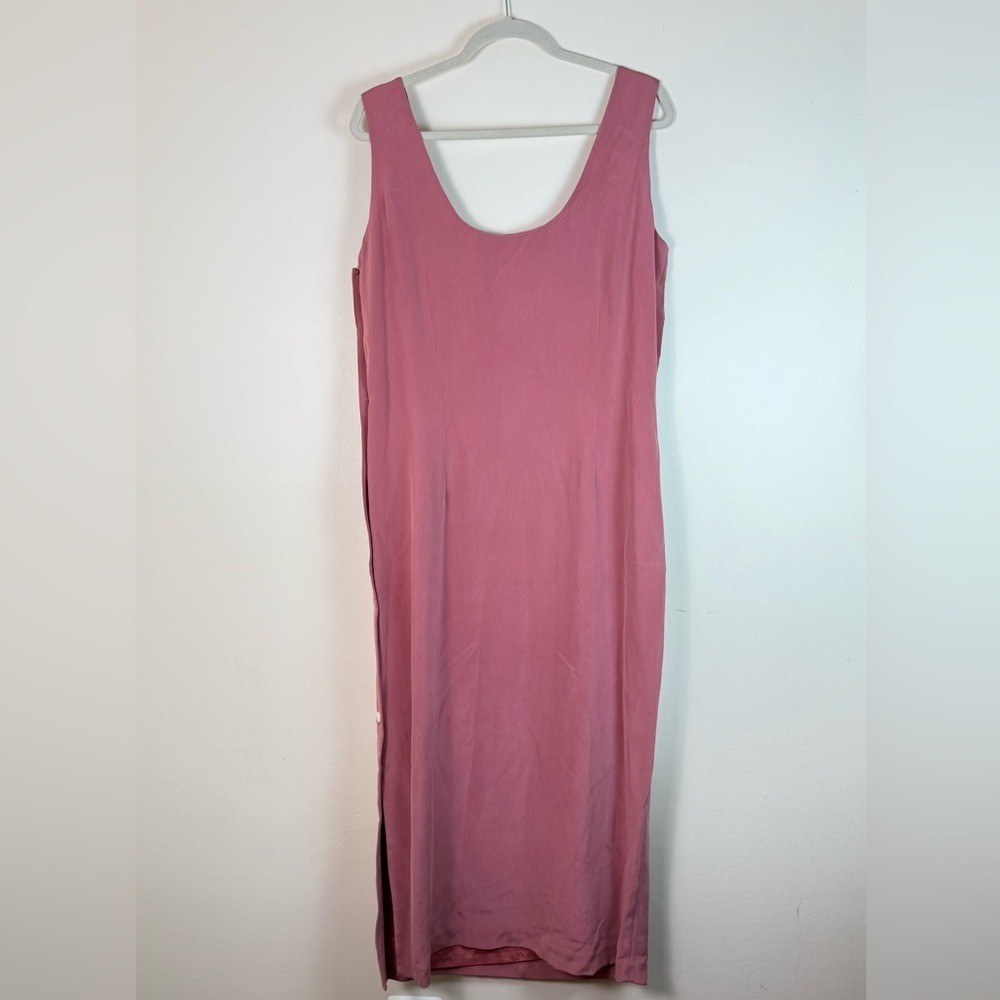 Ann Taylor Women Midi Dress sz 14 Side Buttons Old Rose 100% Pure Silk VTG HOCO