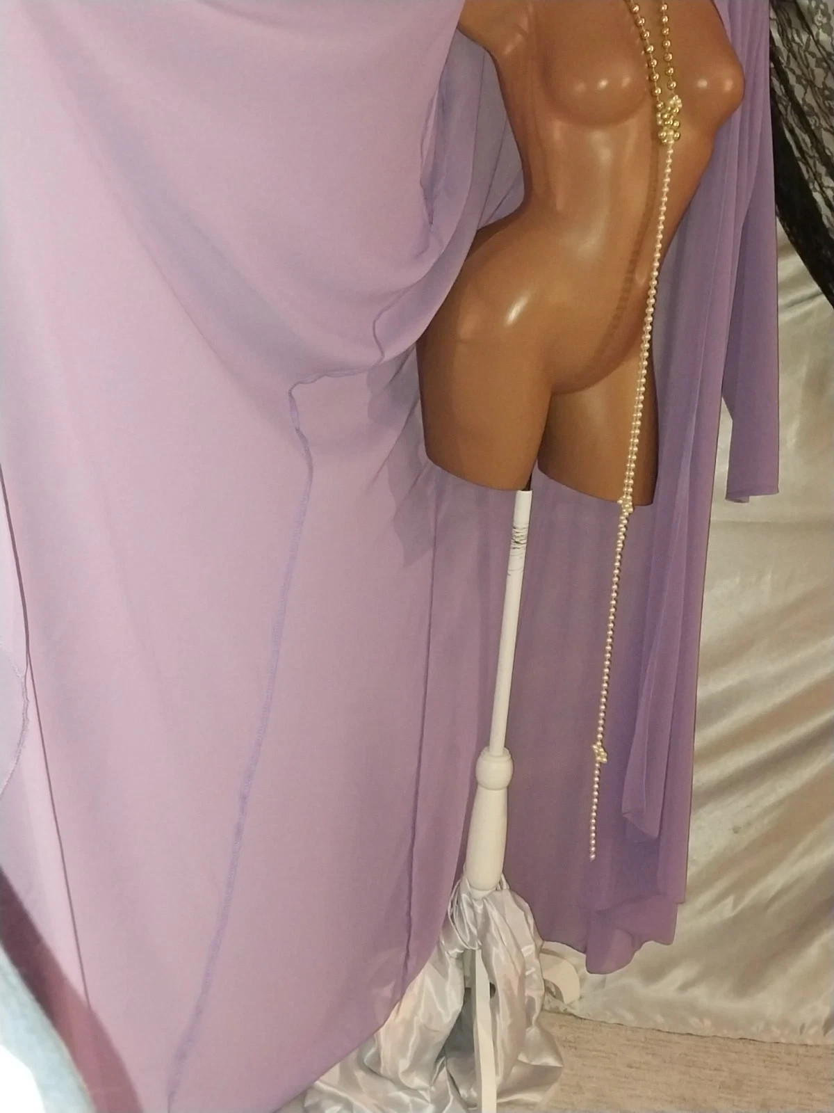 VTG SILKY SEMI SHEER TIERS PURPLE CHIFFON LONG TWIRLY ROBE DUSTER OSFM 52 54″