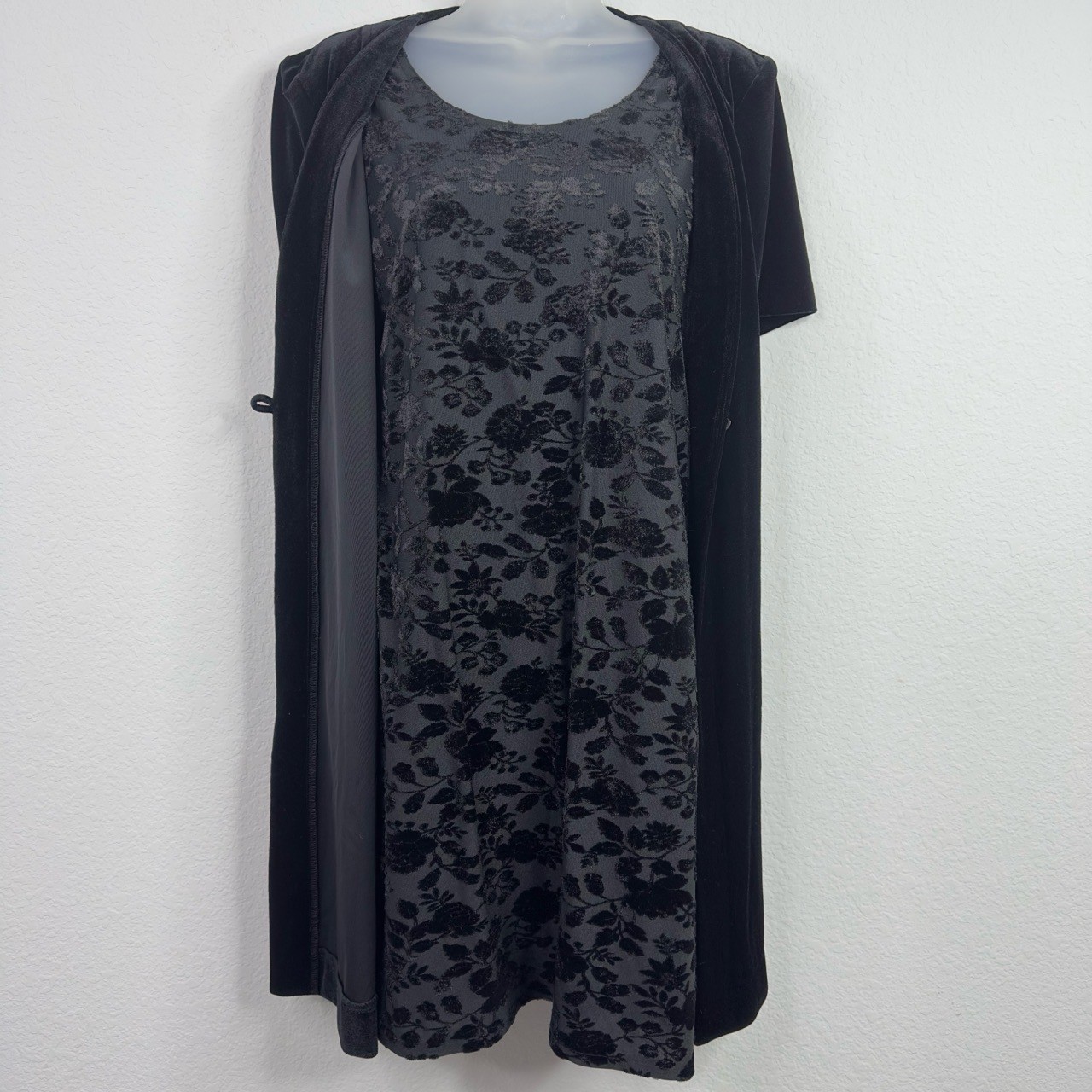 Another Thyme Dress Women 8P Black Floral Velvet Burnout VTG 90s Y2K Goth Witchy