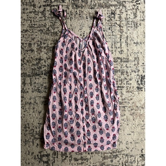 Old Navy Pink Floral Block Print Tie Shoulder Shift Dress XS Tall Womens Pocket
