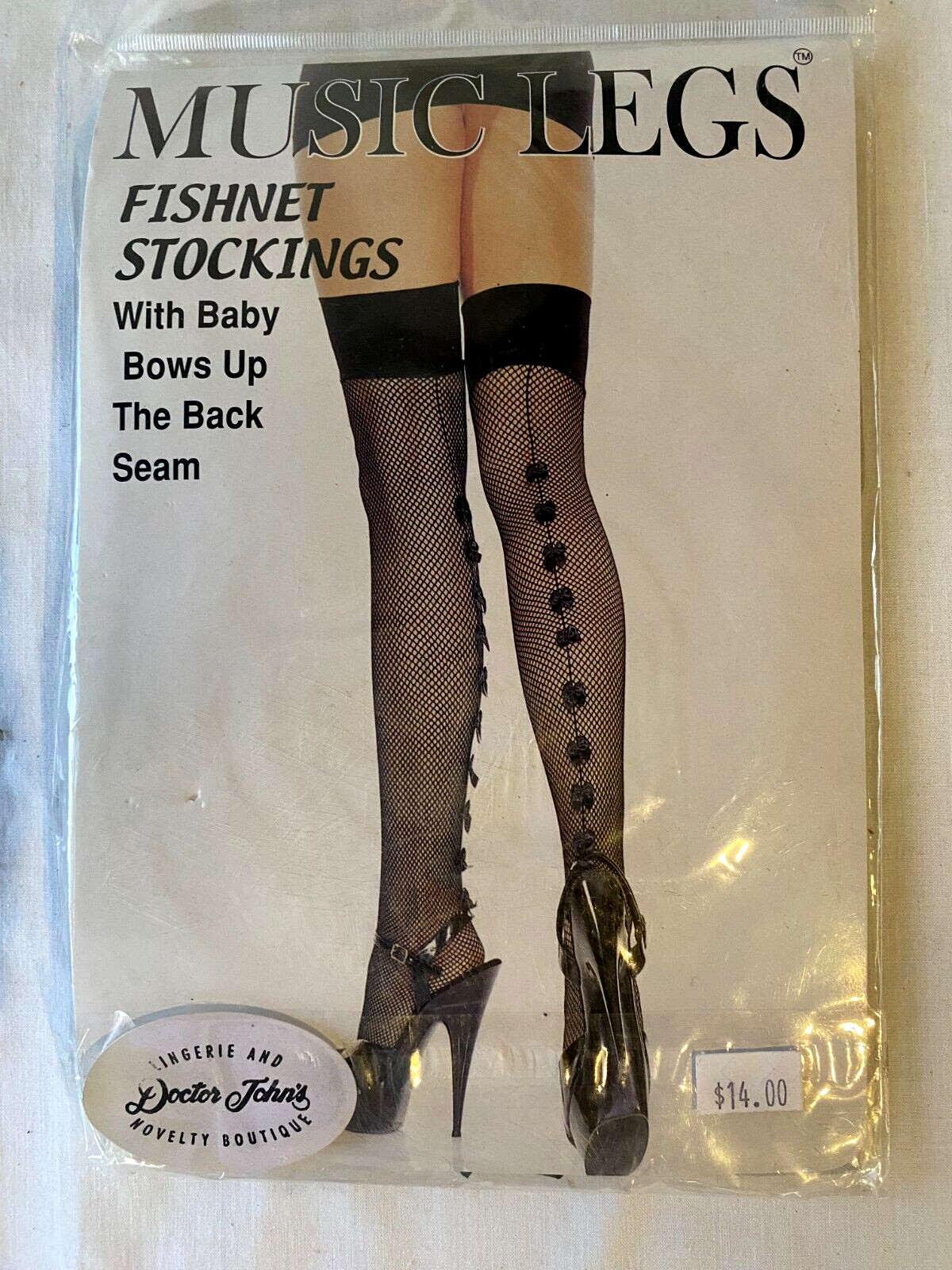 MUSIC LEGS FISHNET & BOWS UP THE BACK..THIGH HIGH..STOCKINGS..ONE SIZE REGULAR