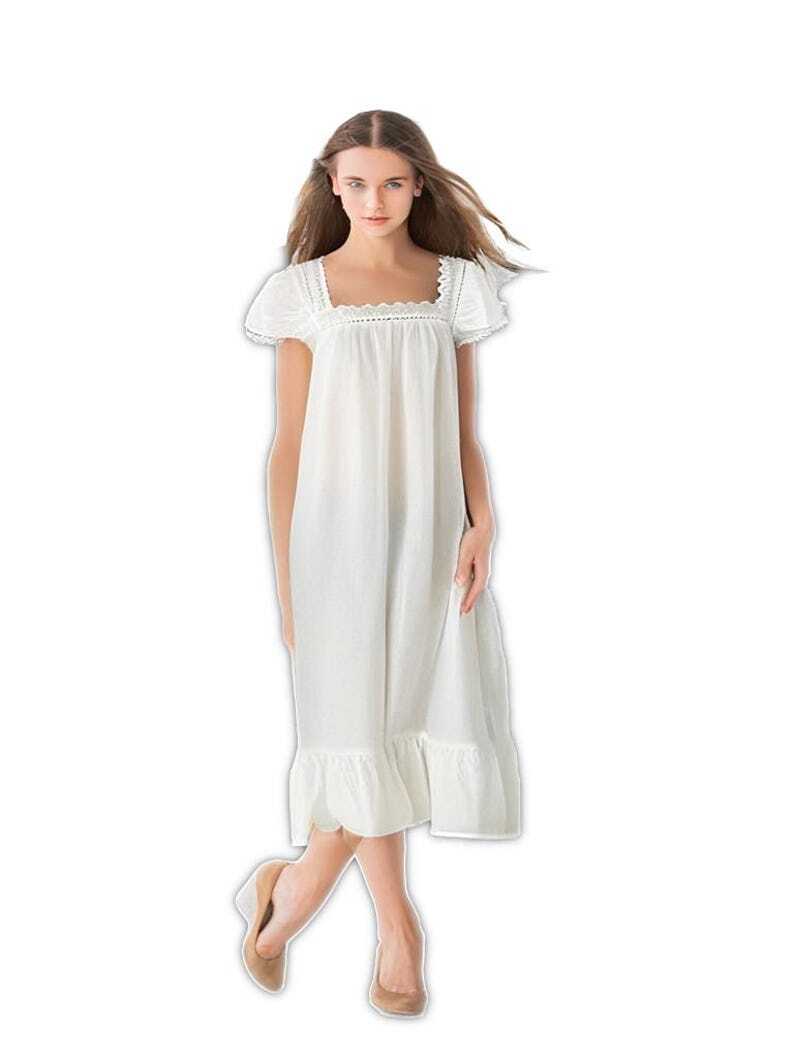 SoieRose Two-Tone 100% Cotton Victorian Nightgown with Intricate Lace – SR-1038