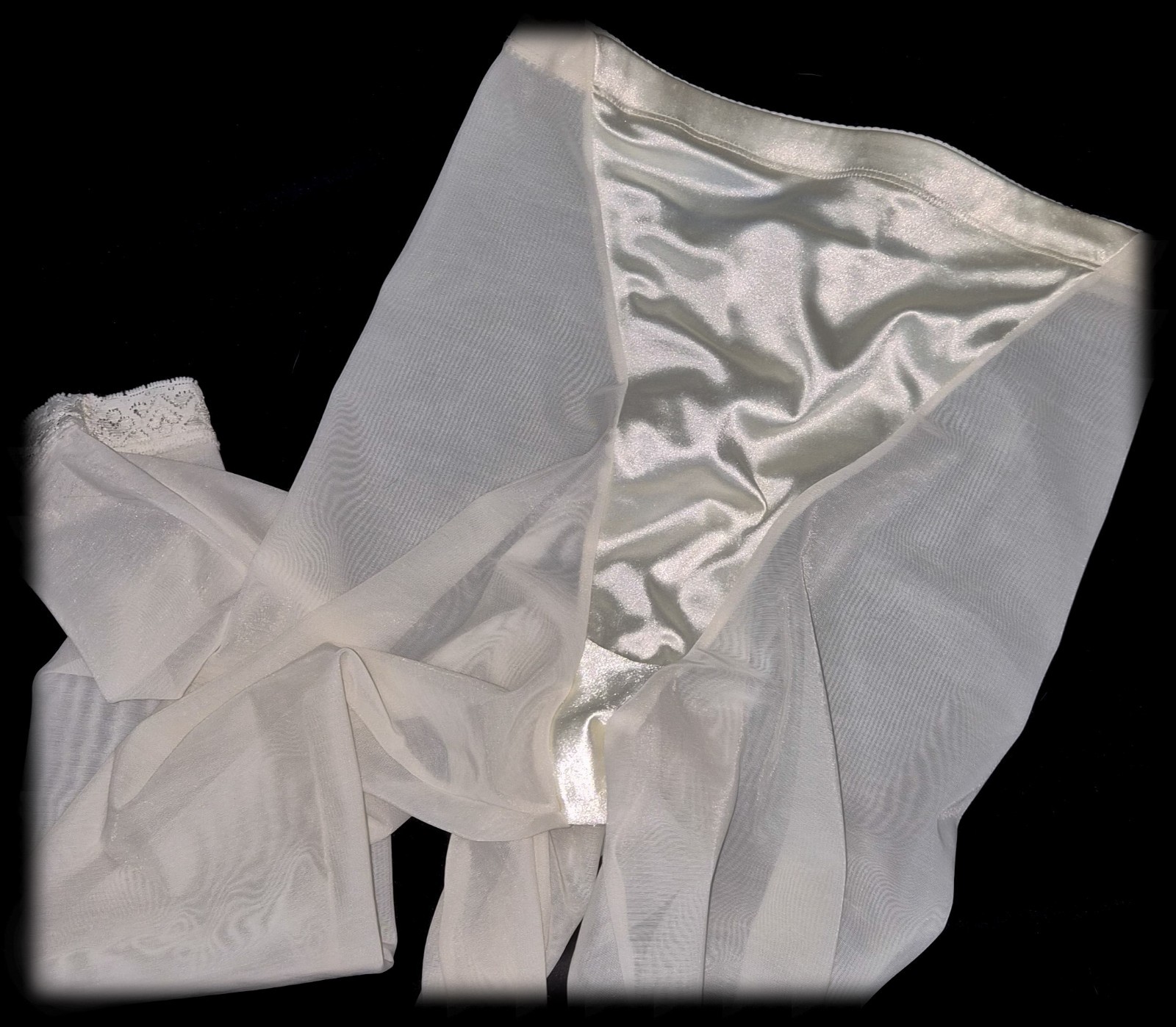 Vintage GOLD Satin GIRDLE Shaper Pants SHEER Nylon TIGHT Long Leg SPANDEX ~ L