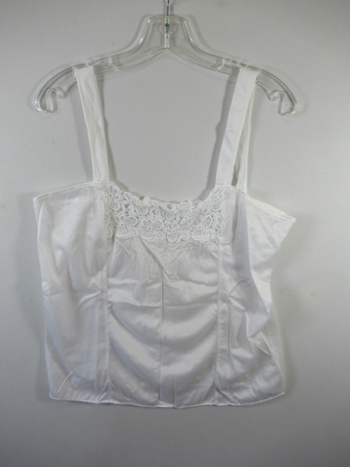 Vintage Embroidered Satin Camisole Size 40 White Nylon Made in USA