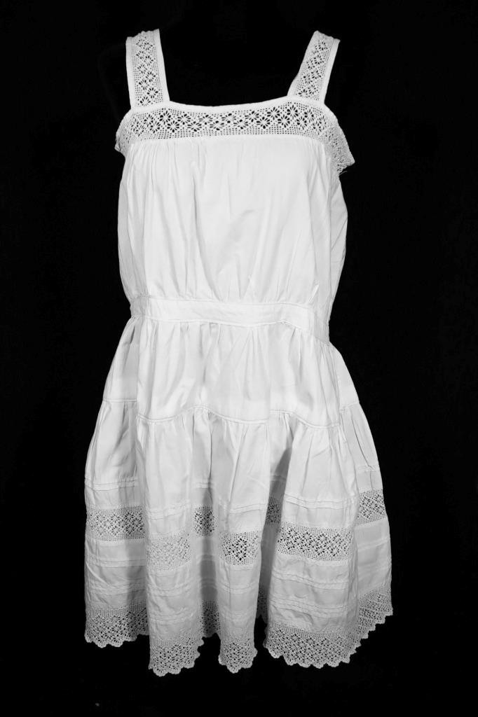 French Antique Edwardian White Cotton Slip Hand Embroidered Lace Trim M Exc Cond
