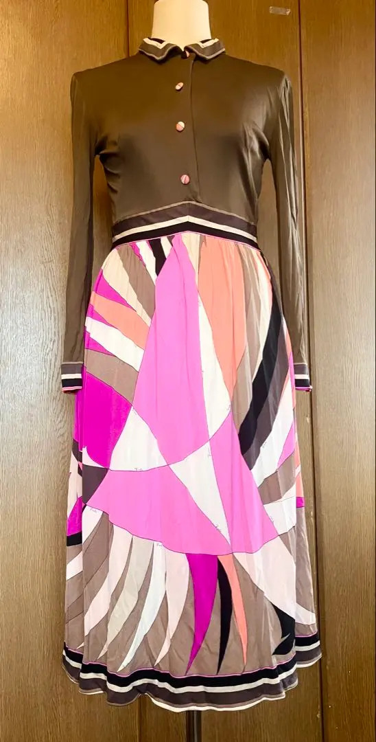 EMILIO PUCCI Silk Jersey Dress Iconic Print Size S 1960s VINTAGE Italy used