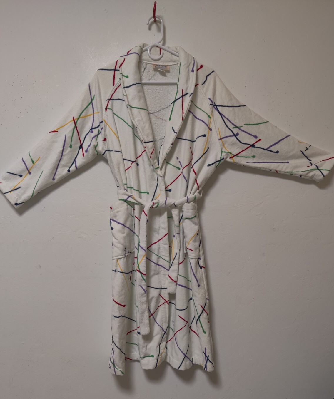Vintage 80’s Rare Classics of California Unisex Terry Cloth Robe Paint Lines EVC