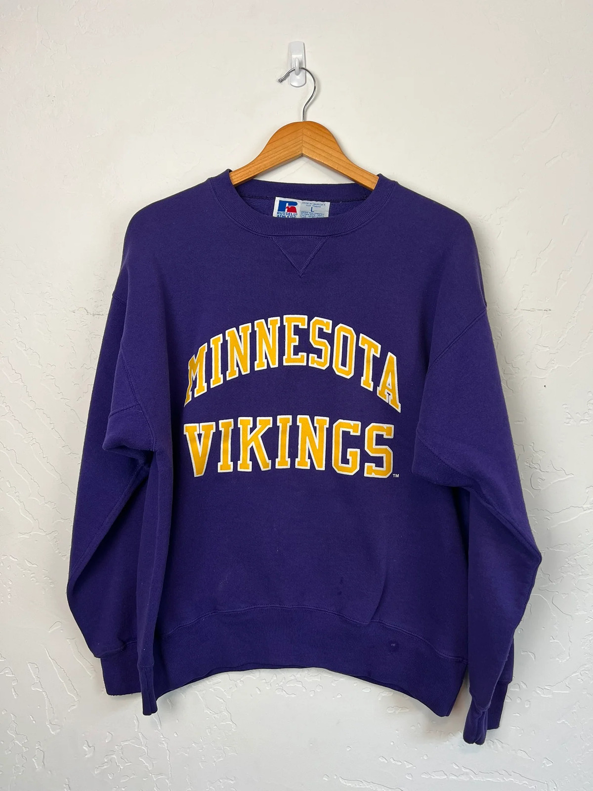 Vtg 90s Russell Athletic Minnesota Vikings Crewneck Cotton/Polyester blend L
