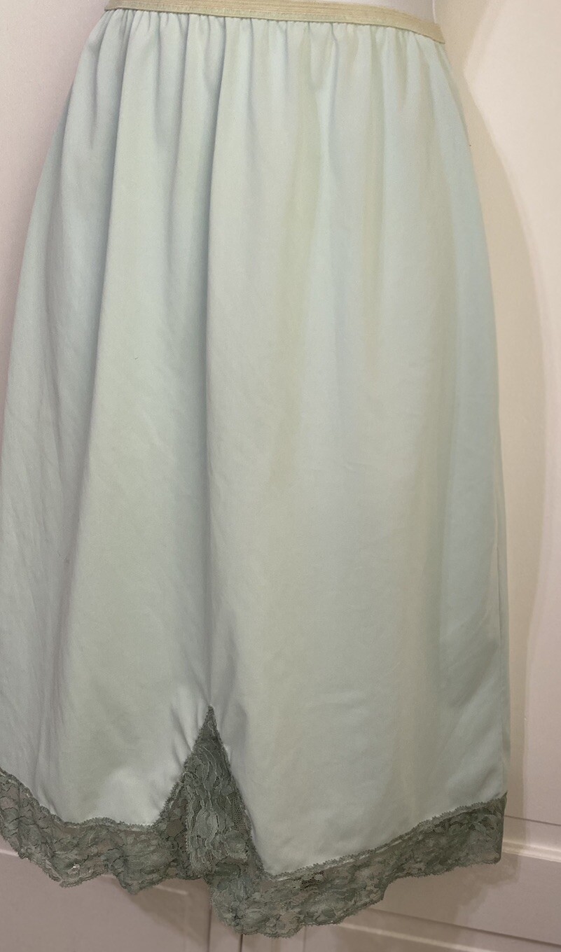 Vintage ROGERS Blue Half Slip Made In USA Small Lace Trim