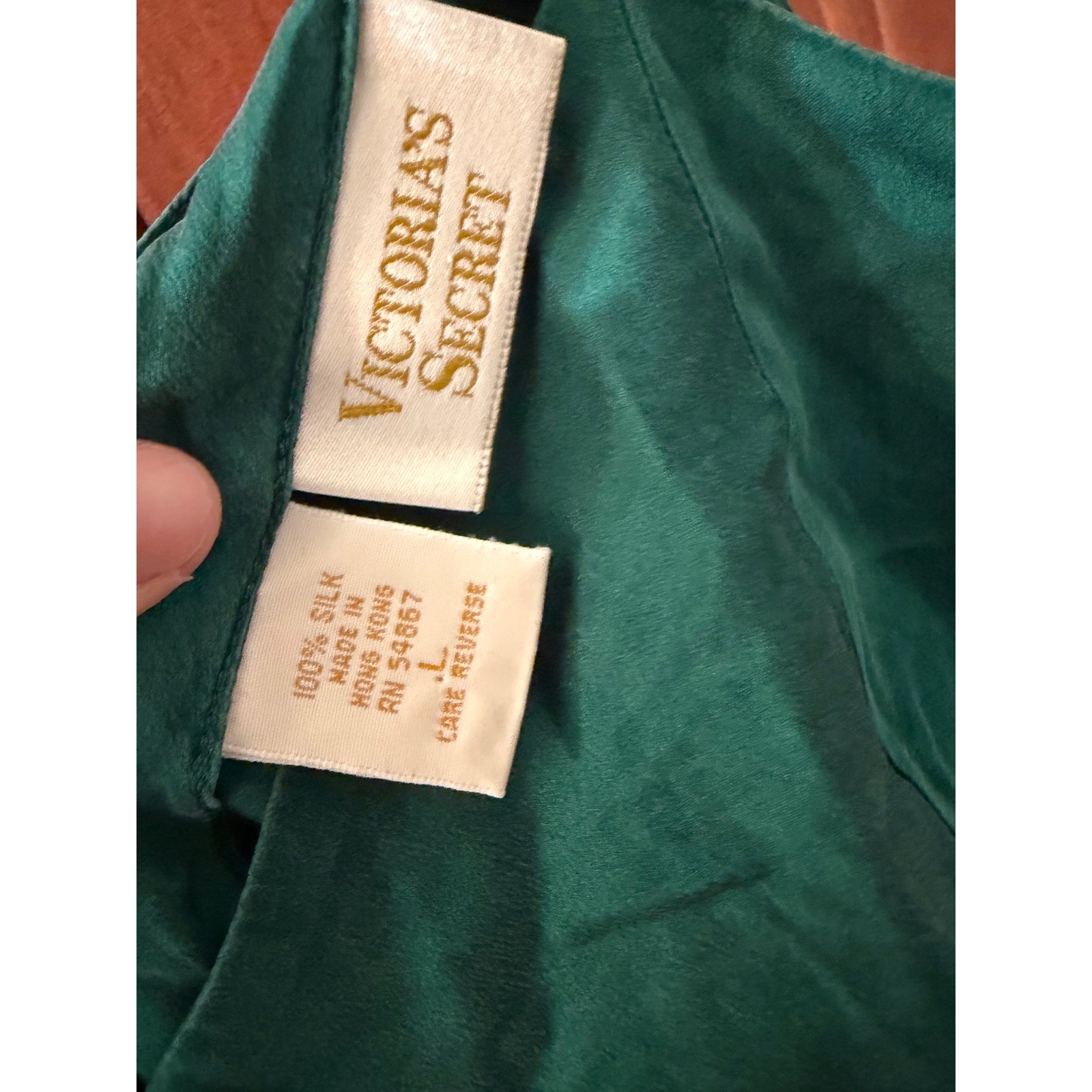 Vintage Victorias Secret Gold Label 100% Silk Slip Dress Emerald Green Large
