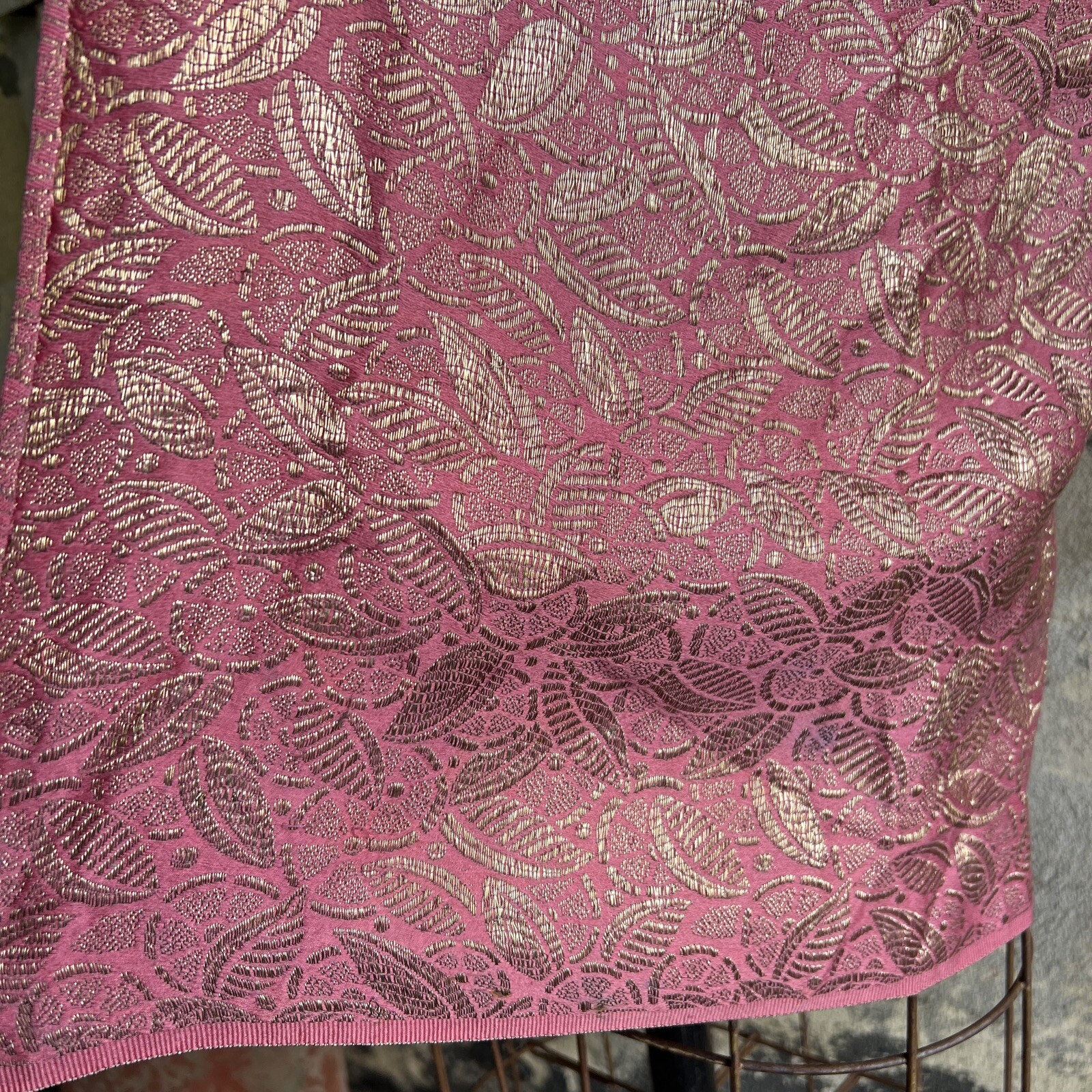 Antique 1920s Pink Silk Lamé Smock Mini Dress Blouse Fruit Design 1930s Vintage