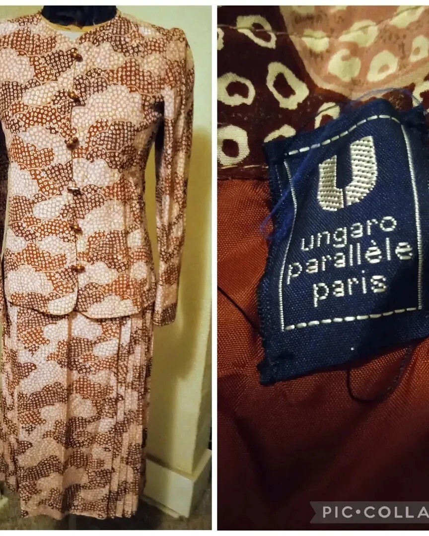 Vtg 70s 80s Emanuel Ungaro PARALLELE Silk Jacket and Skirt Set – S
