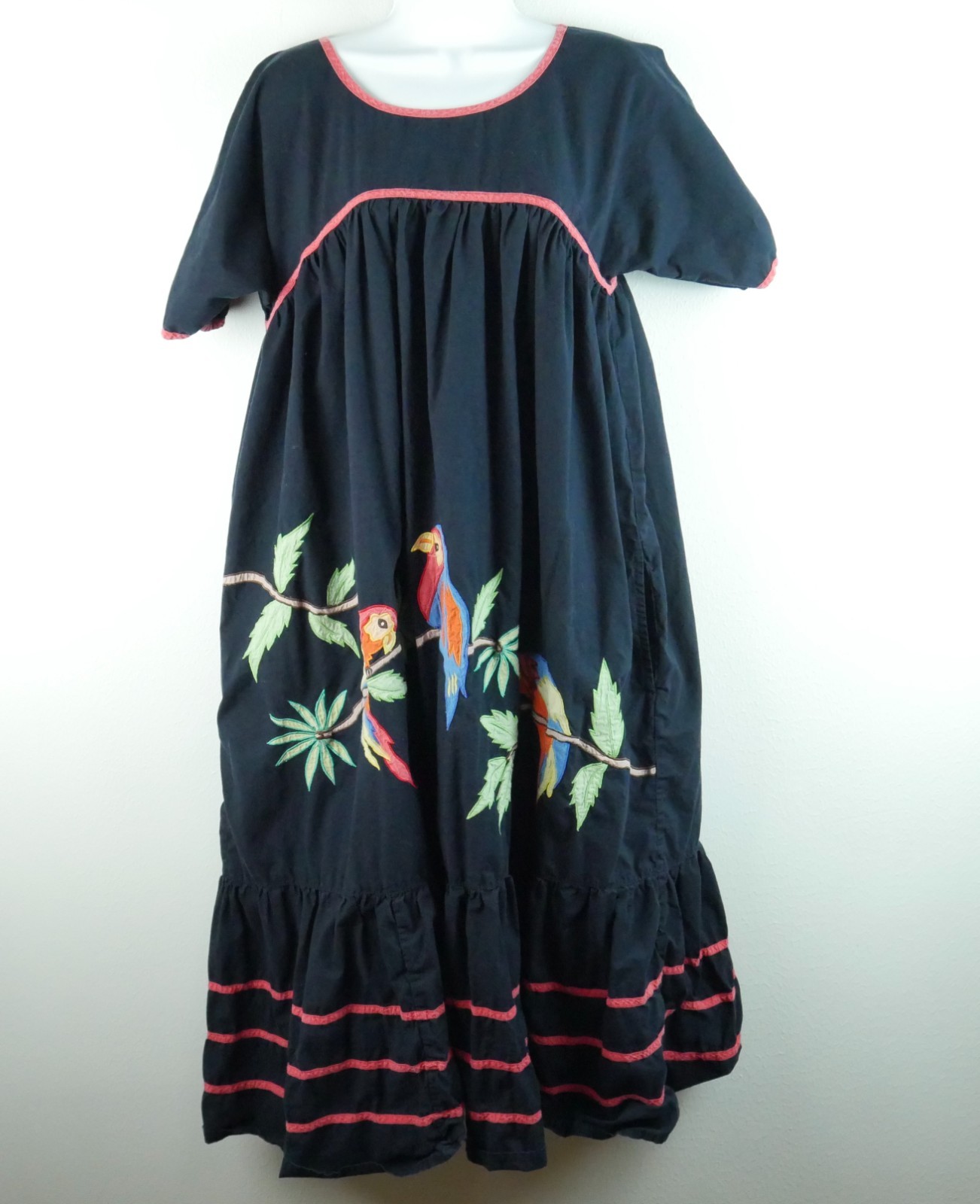 Vintage Housedress Parrot Birds Tropical Cotton Kaftan MuuMuu Boho Novelty Large