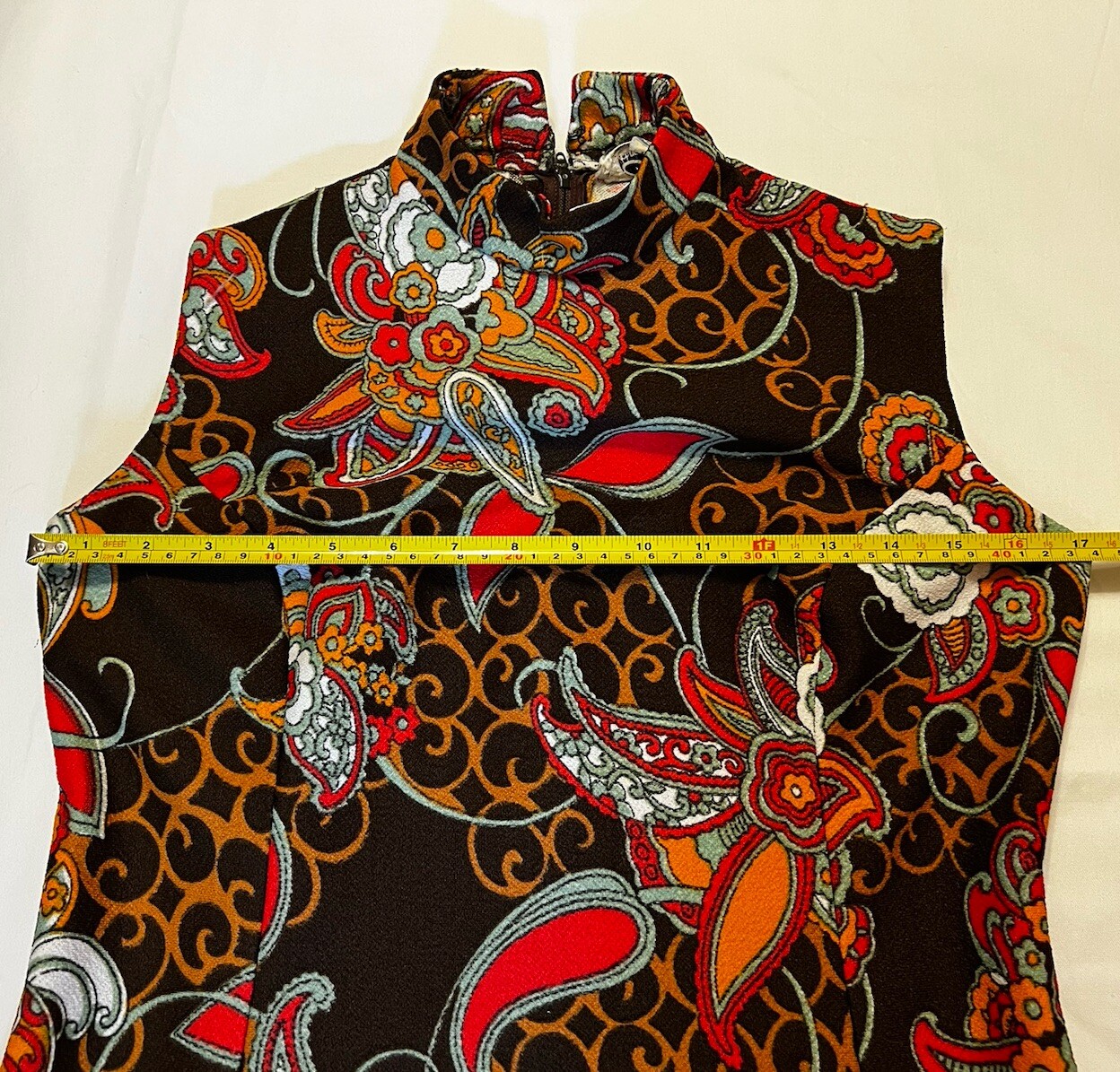 Rare Vintage Gilmar Canada Brown Mod Print Double Knit Maxi Hostess Dress-Med