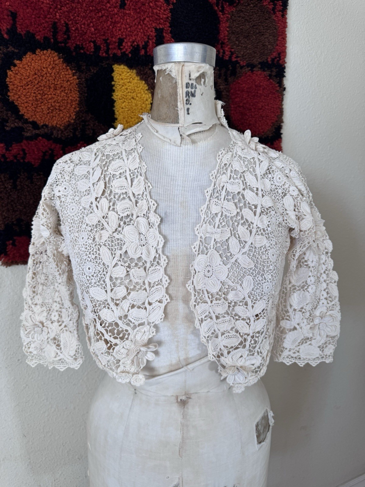 Antique Edwardian White Irish Crochet Lace Jacket Blouse Bolero Vintage