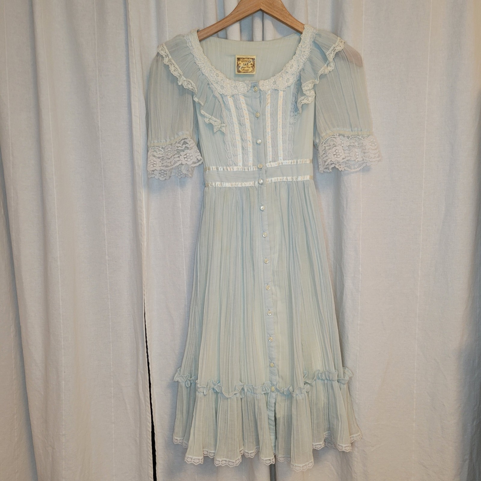 GUNNE SAX Jeunes Filles Vintage Prairie Dress With Lace Accents Sz. S