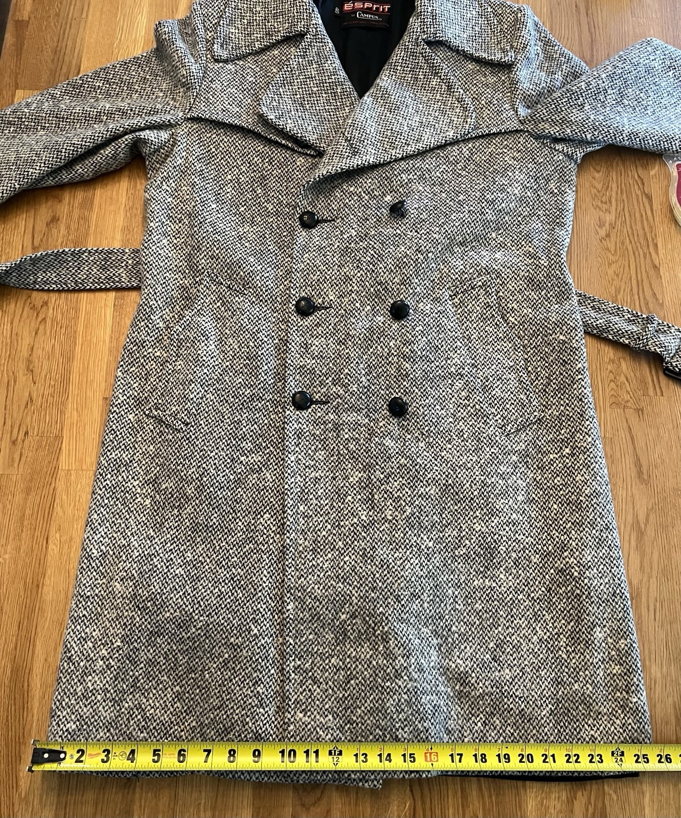 70s Esprit by Campus Long Herringbone Wool Trench Coat Women’s 10-12 Men’s M 40