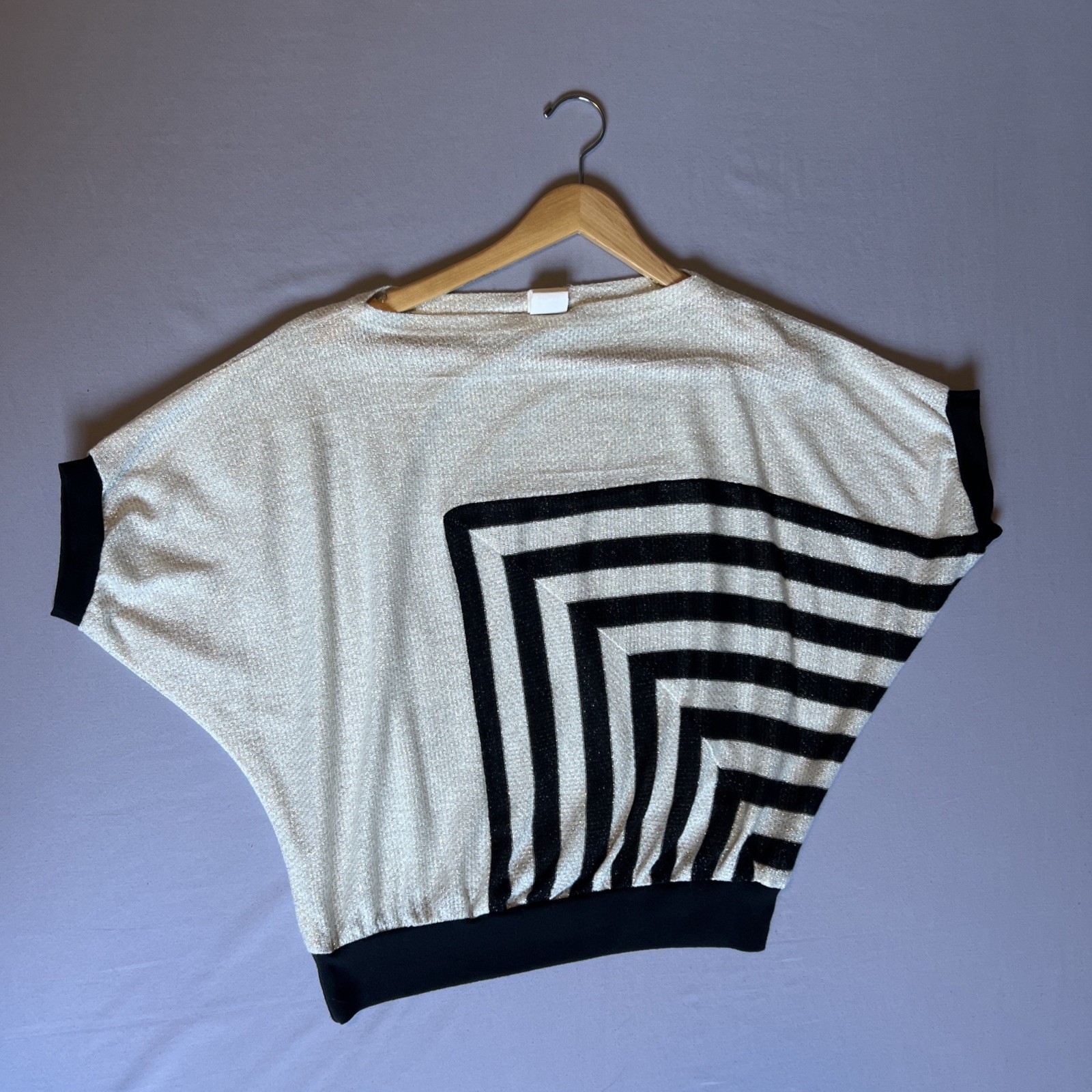 Vintage 80s Little More Metallic Lurex Batwing Dolman Top Geometric USA L