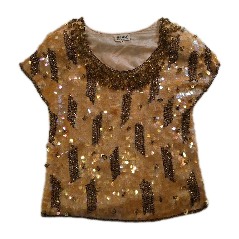 Vintage Peach & Copper Shomax Sequin Blouse – Size M