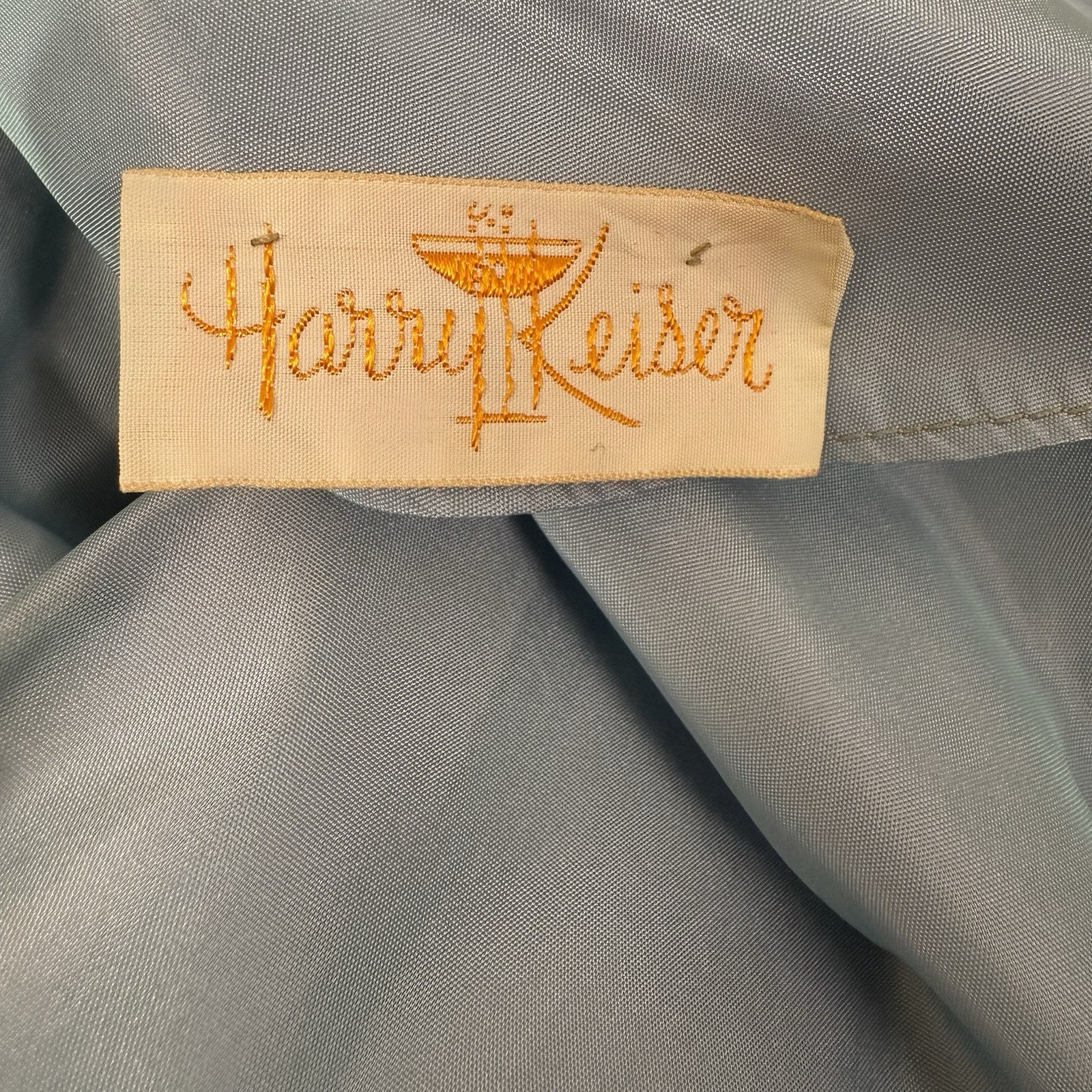 Harry Keiser Party Dress Cocktail Powder Blue Taffeta Tea Length Vintage 1950s