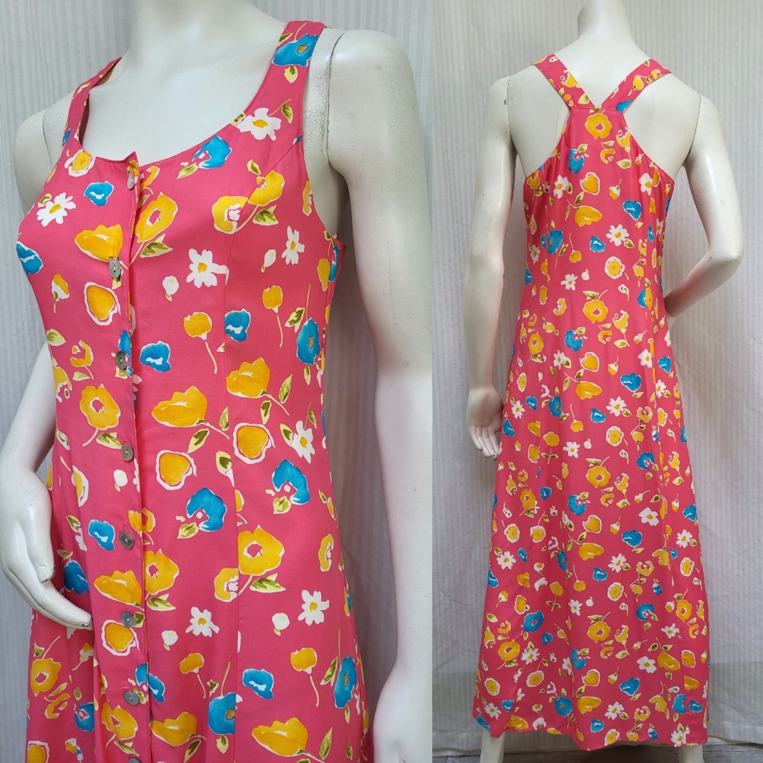 Vintage 80/90’s Carol Anderson Pink Floral Rayon Button Front DRESS – Size S/M