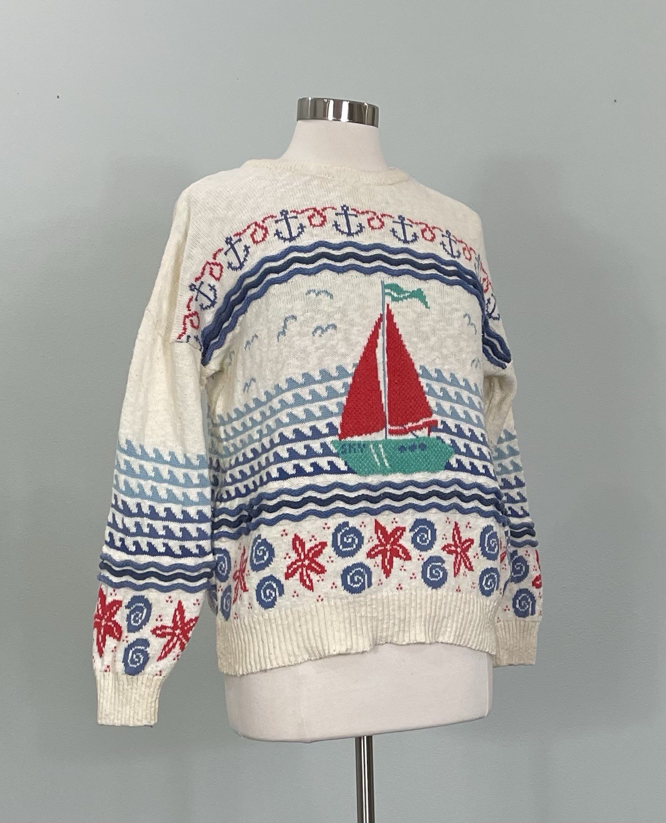 Vintage 80s Novelty Sailboat/Coastal Pullover Sweater – Large