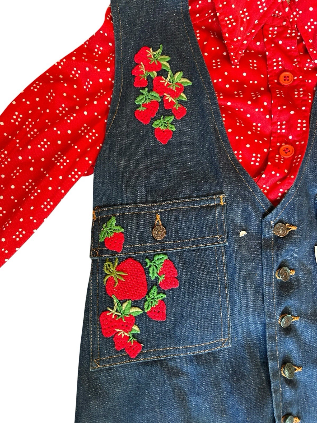Ultra Rare 1970’s Levi’s Strawberries Fresh Produce Jeans Vest Carrot Tags