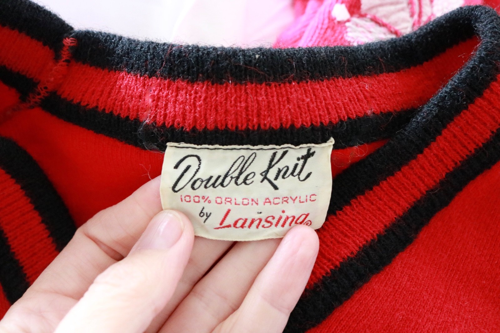 True Vintage 60s Red 2 Piece Sweater Skirt Set Double Knit by Lansing Sz S