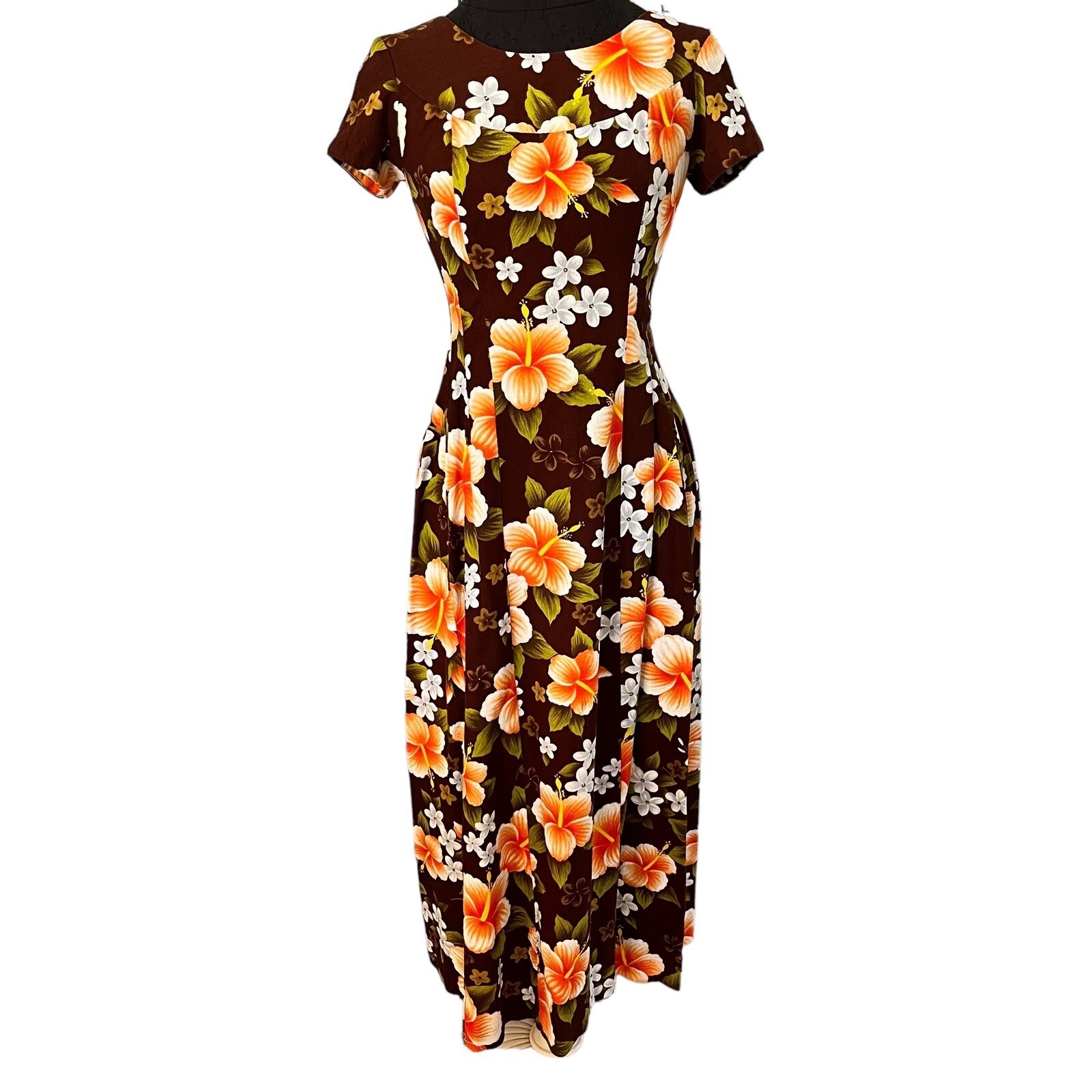 Vintage Bark Cloth Hibiscus Maxi Dress Hawaii Ui-Maikai
