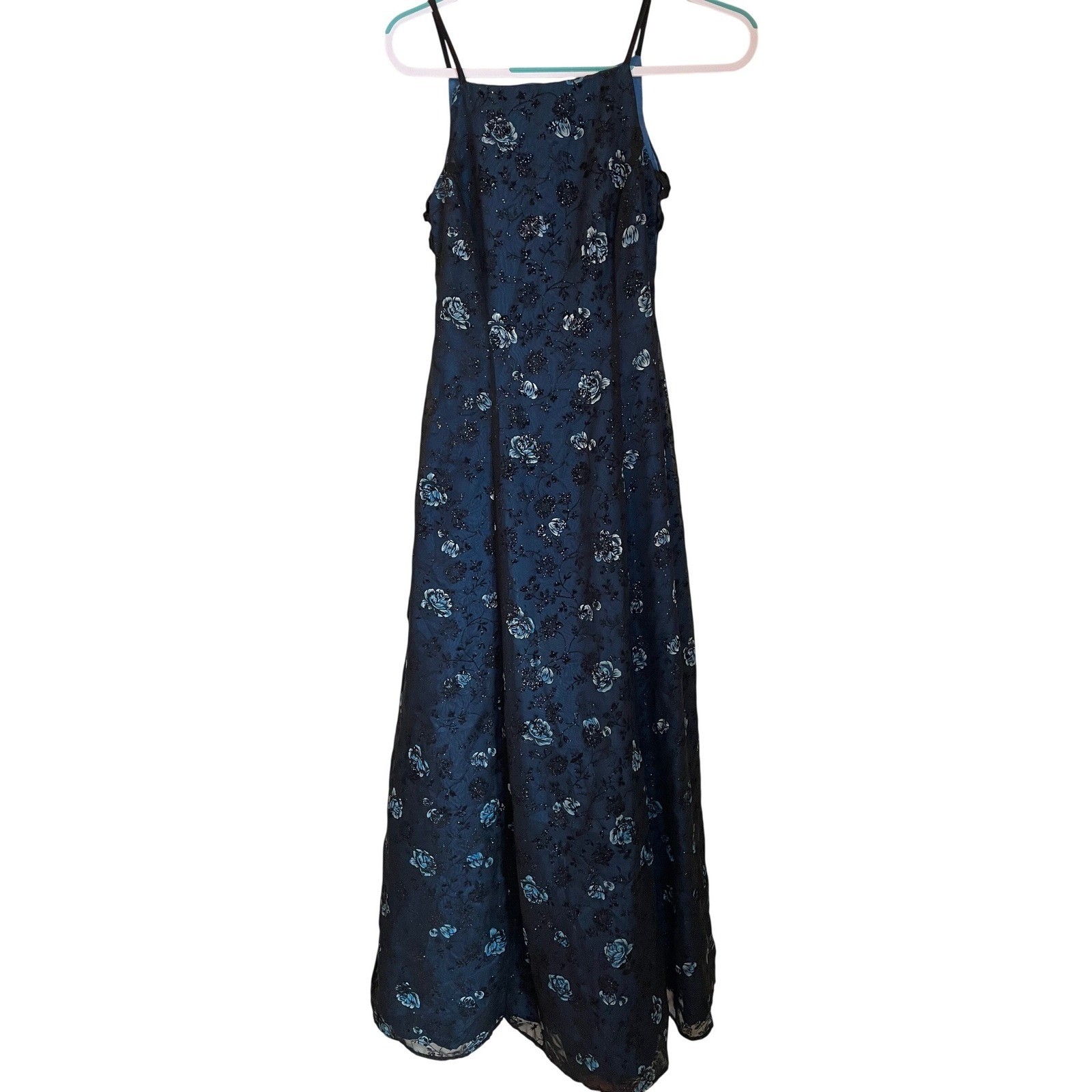 Vtg 90s Morgan & Co Sz 2/4 Velvet Burnout Midnight Blue Black Dress Whimsigoth