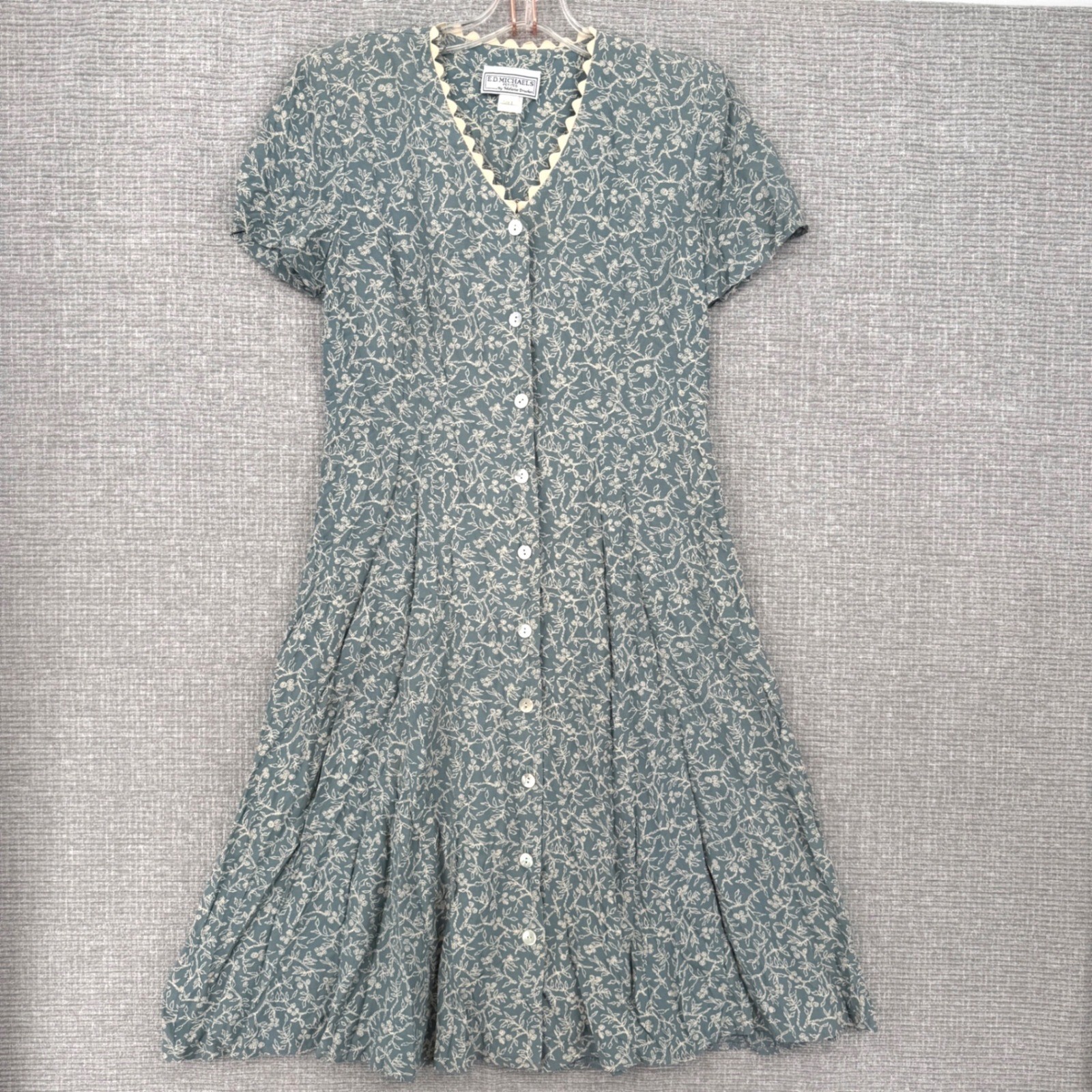 Vintage Y2K Michaels Sz 8P Button Front Dress Women Blue Floral Fairy Cottage