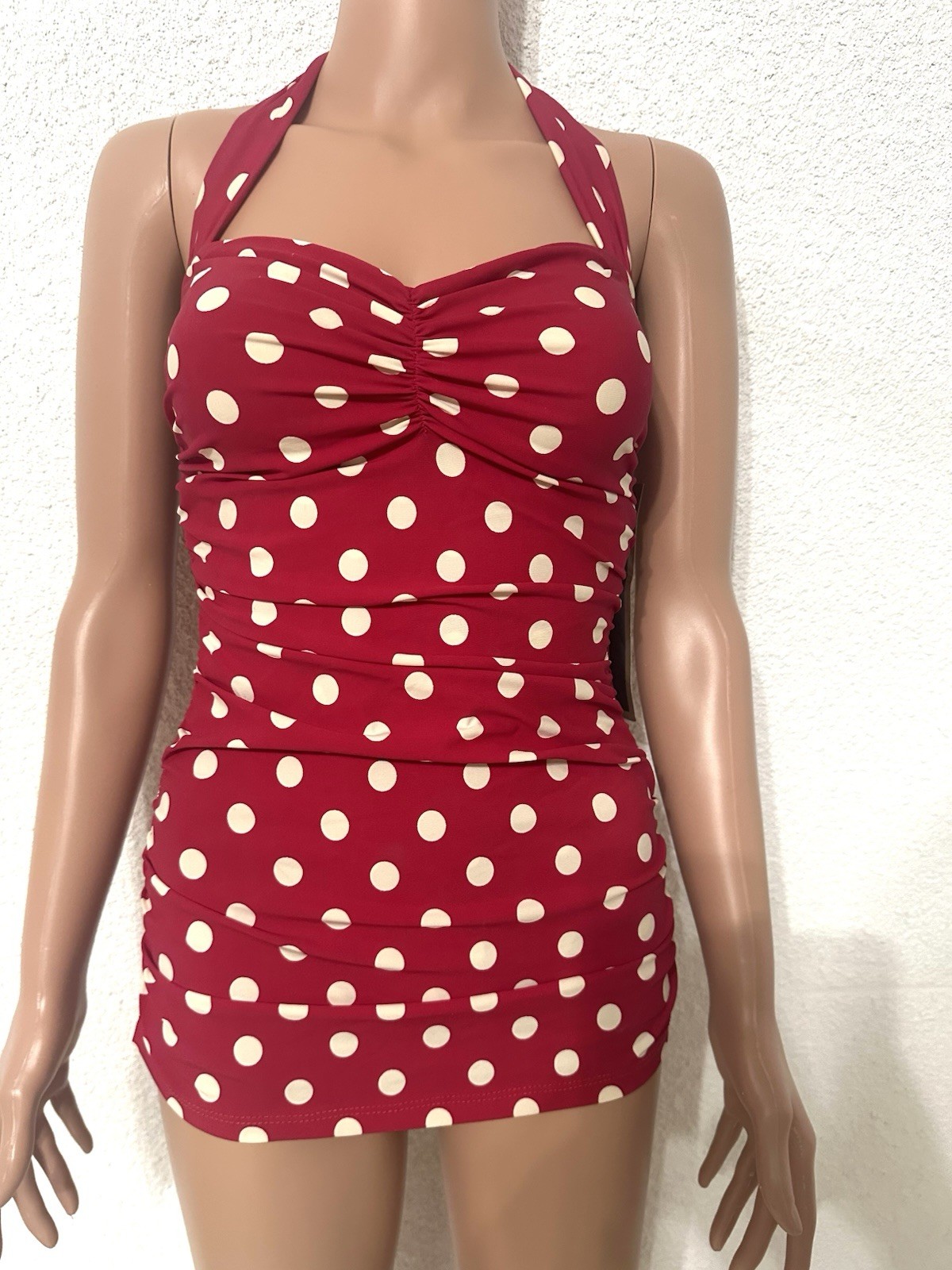 Vtg Retro 50s Classic Esther Williams Swimsuit Polkadot Pin-Up Halter NOS NWT 10