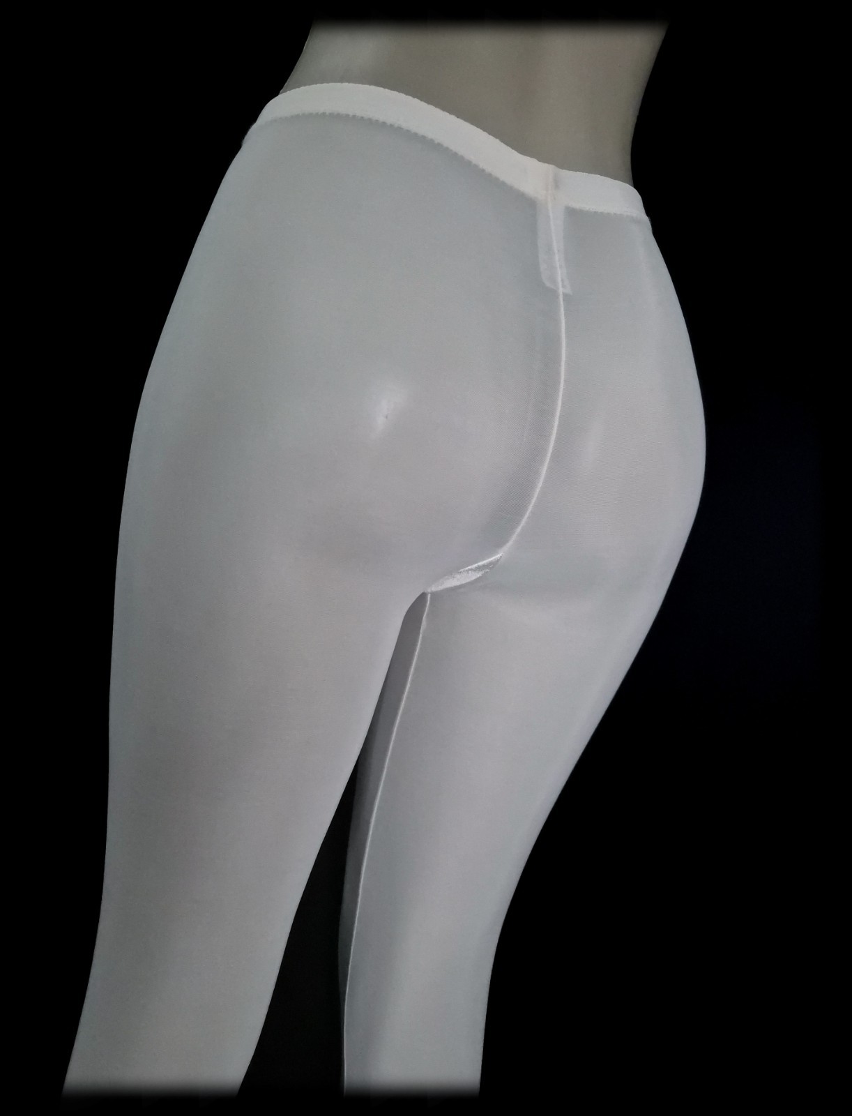 Vintage GOLD Satin GIRDLE Shaper Pants SHEER Nylon TIGHT Long Leg SPANDEX ~ L