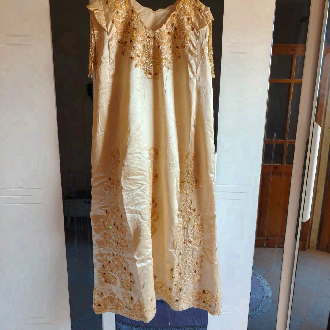 Vintage Algerian Constantine Chemsa Gandoura Gold Embroidered Dress Used