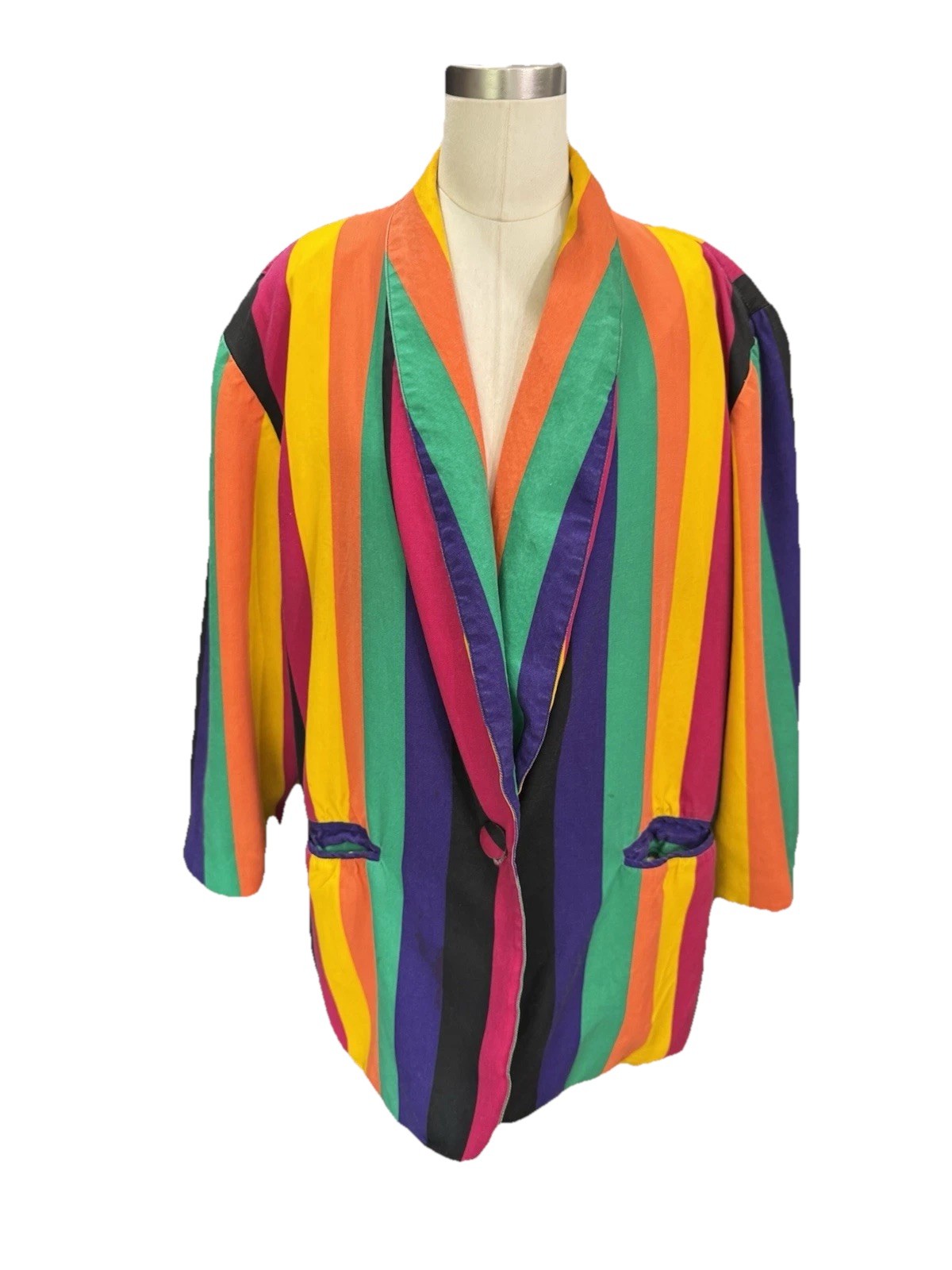 Vintage 80s Alex Tala Striped Rainbow Colourway Blazer Coat Size XL