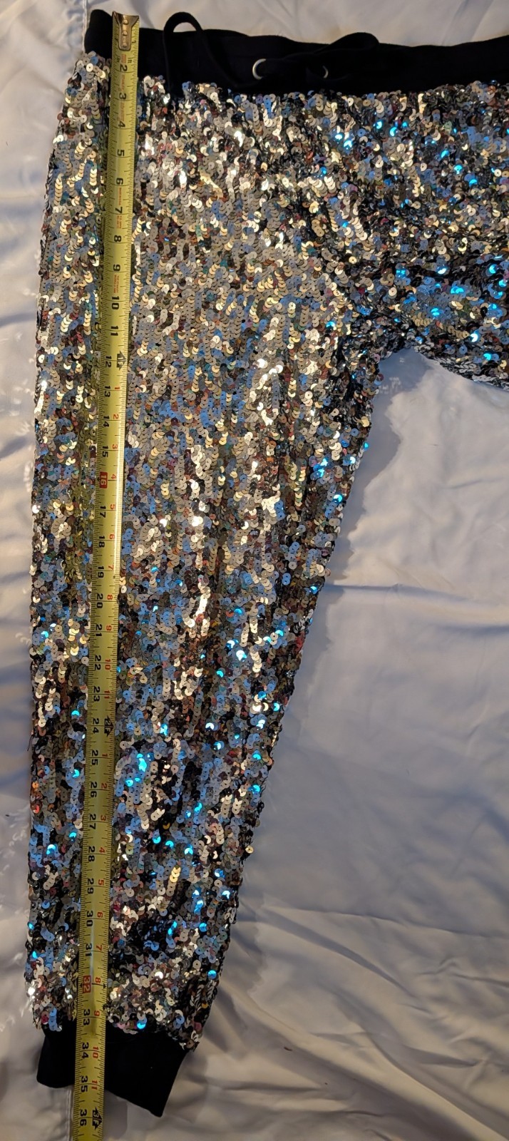 JUICY Silver Sequin Pants Women Sz Med Drawstring Y2K Rave Fully Lined Pull-on