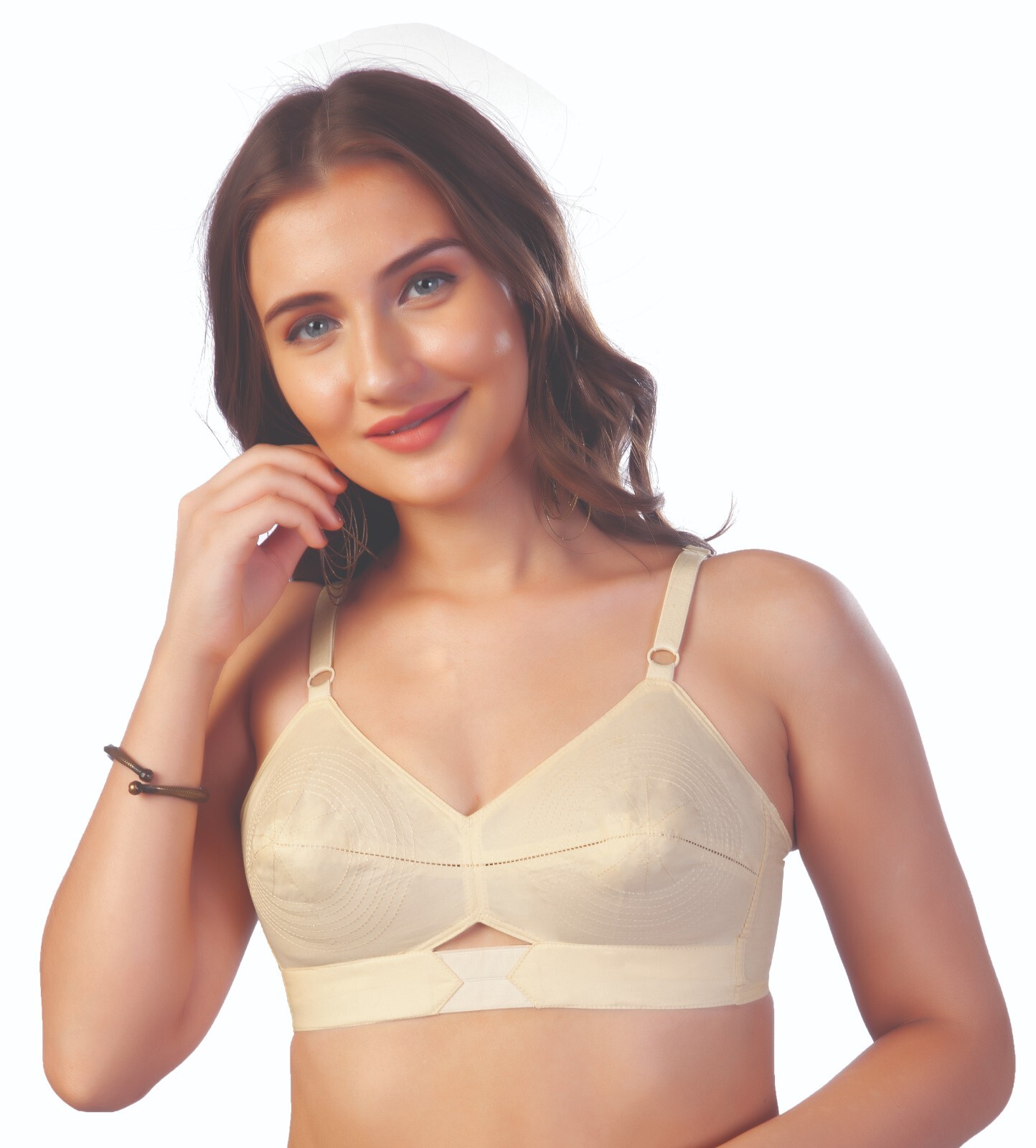 Padded Bullet Bra Organic Cotton – Vintage Retro Bra (Plus Size Available) Beige
