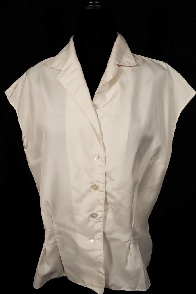 Vintage 1960’s French Beige Nylon Blouse Size Large Very Good Condition