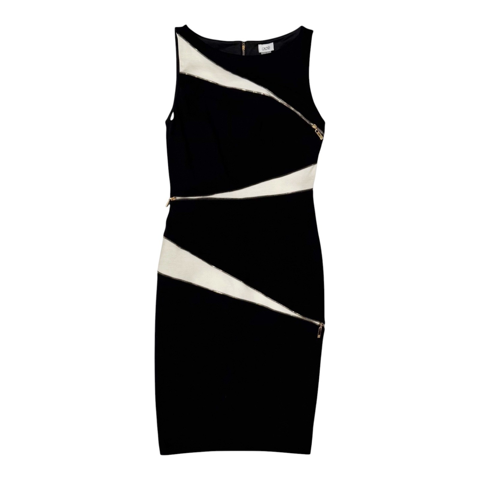 Vintage Cache Black White Zipper Sheath Dress Sleeveless Colorblock Stretch 2