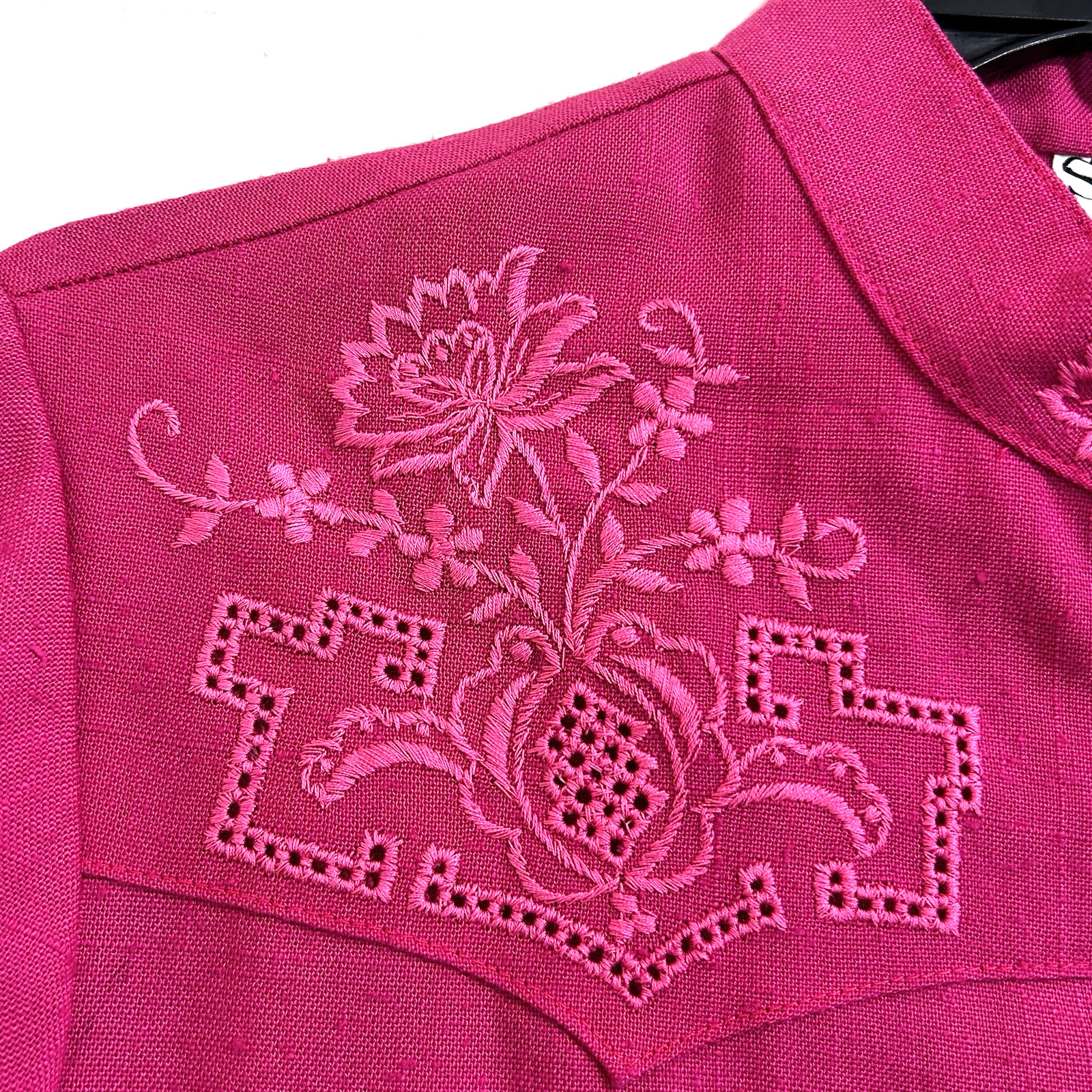 Vintage 70’s Schrader Sport Midi Dress Size 14 Hot Pink Embroidery Texture Dress