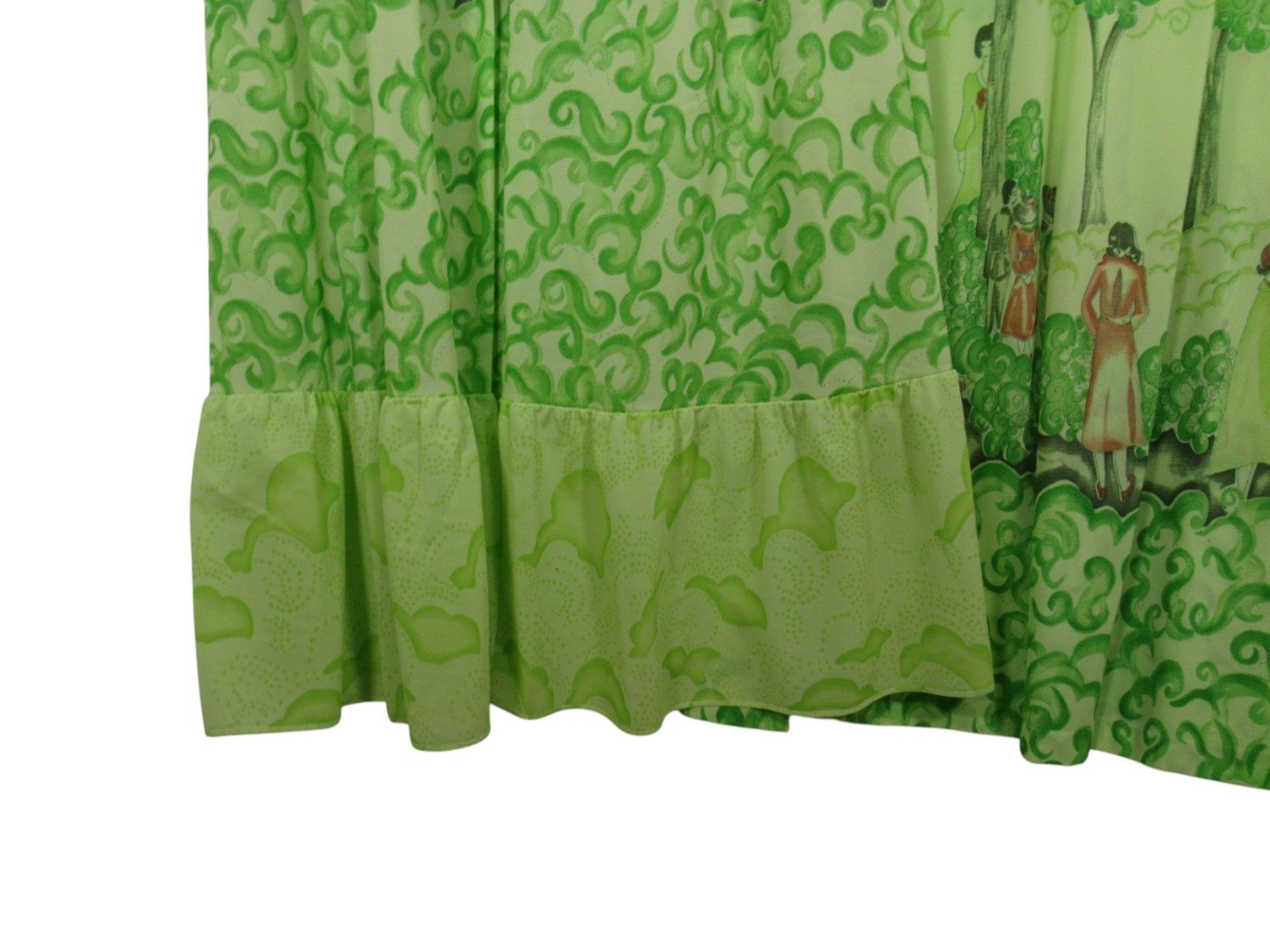 VTG Nylon GREEN TOILE Button-Up/Tie RUFFLE HEM Lounge ROBE/NIGHTGOWN SET Sz XS