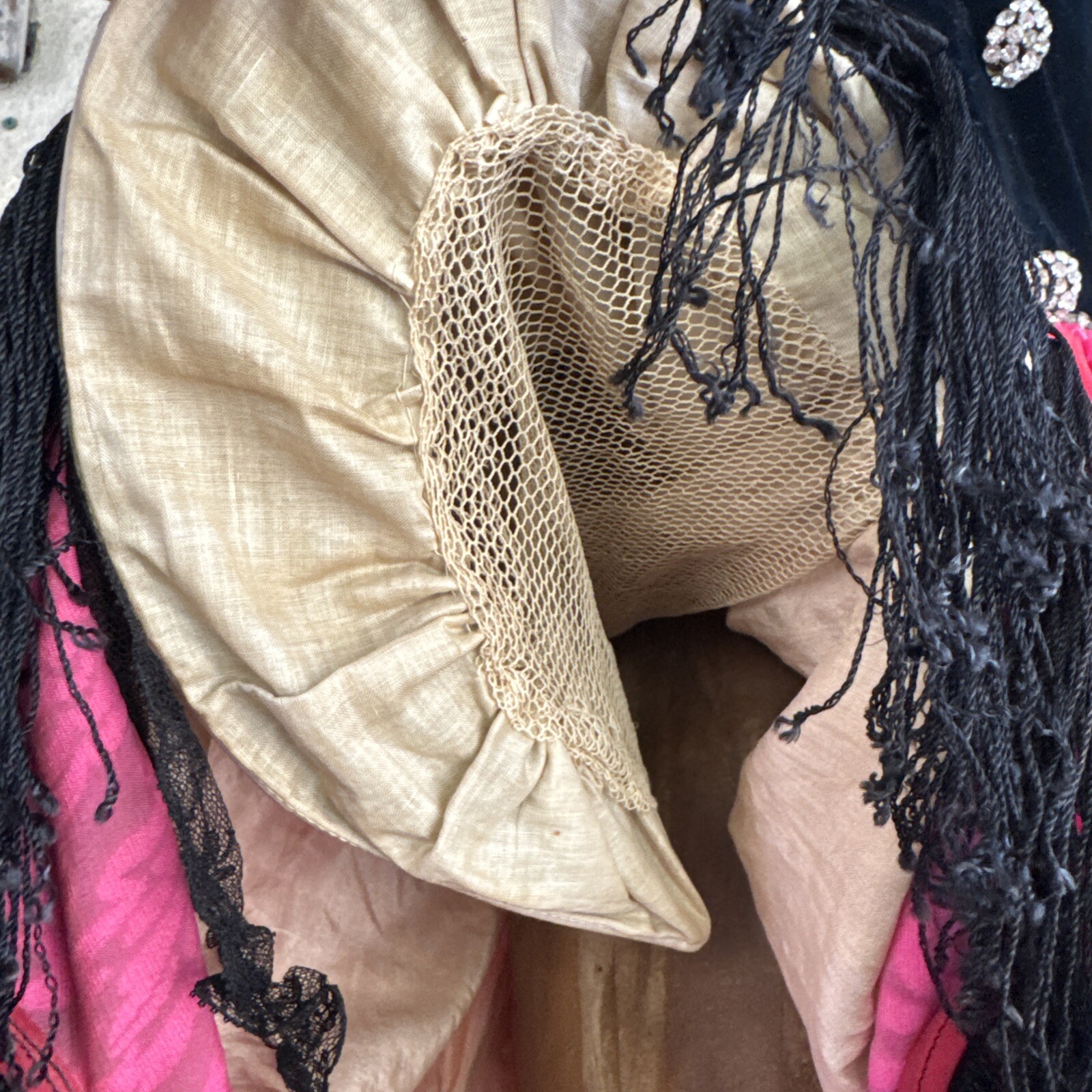 Antique 1920s Robe De Style Stage Dress Pink Devore Velvet Fringe Rhinestone VTG