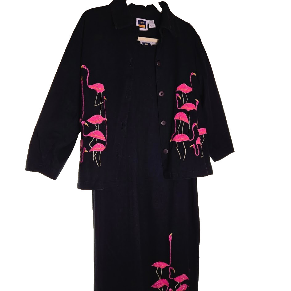 Vintage Medium FLAMINGOS 2 piece Set JBM Sport Shift dress & Jacket 100% Cotton