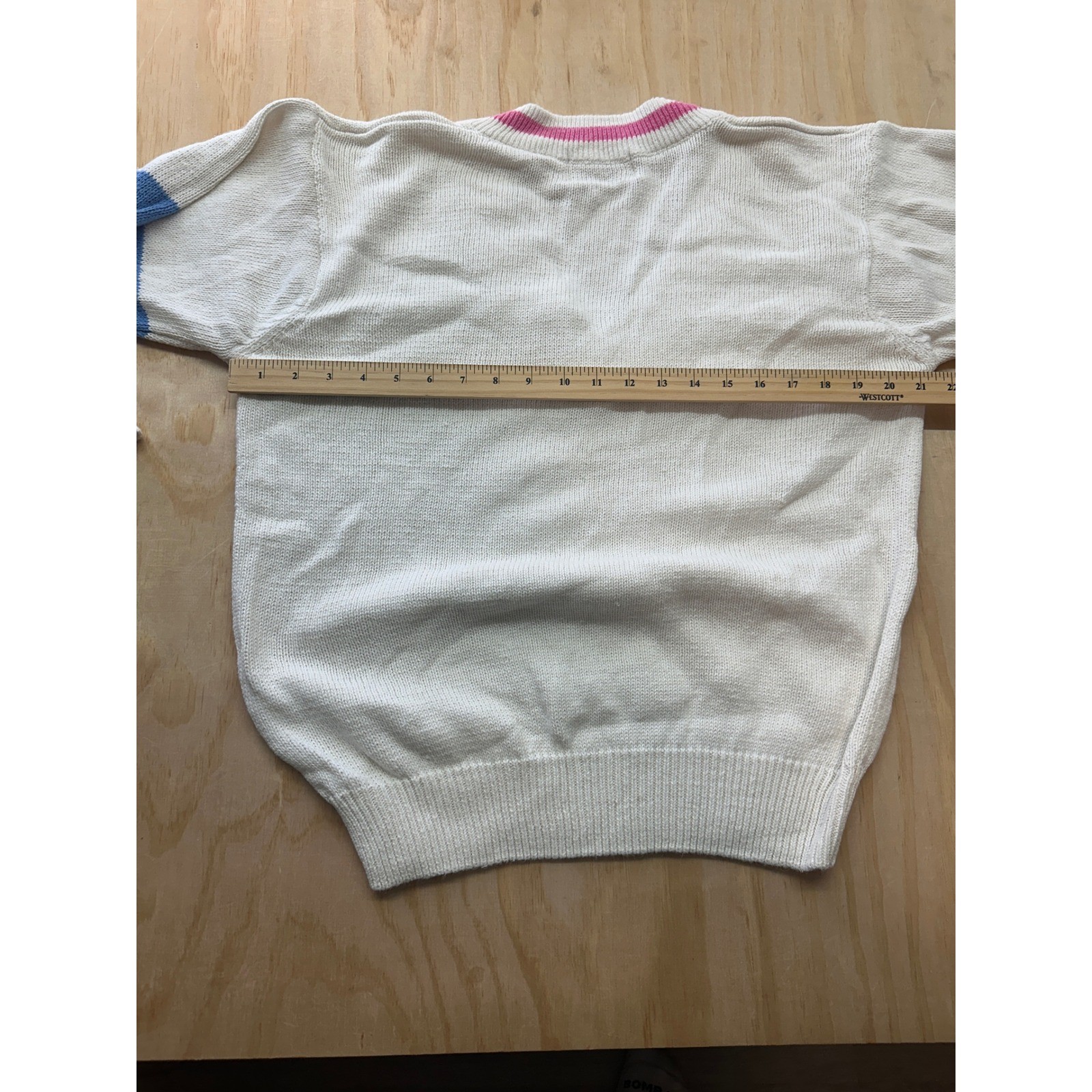 Vintage Forenza Sportswear V-Neck Sweater White Pink Blue Green Stripes Large