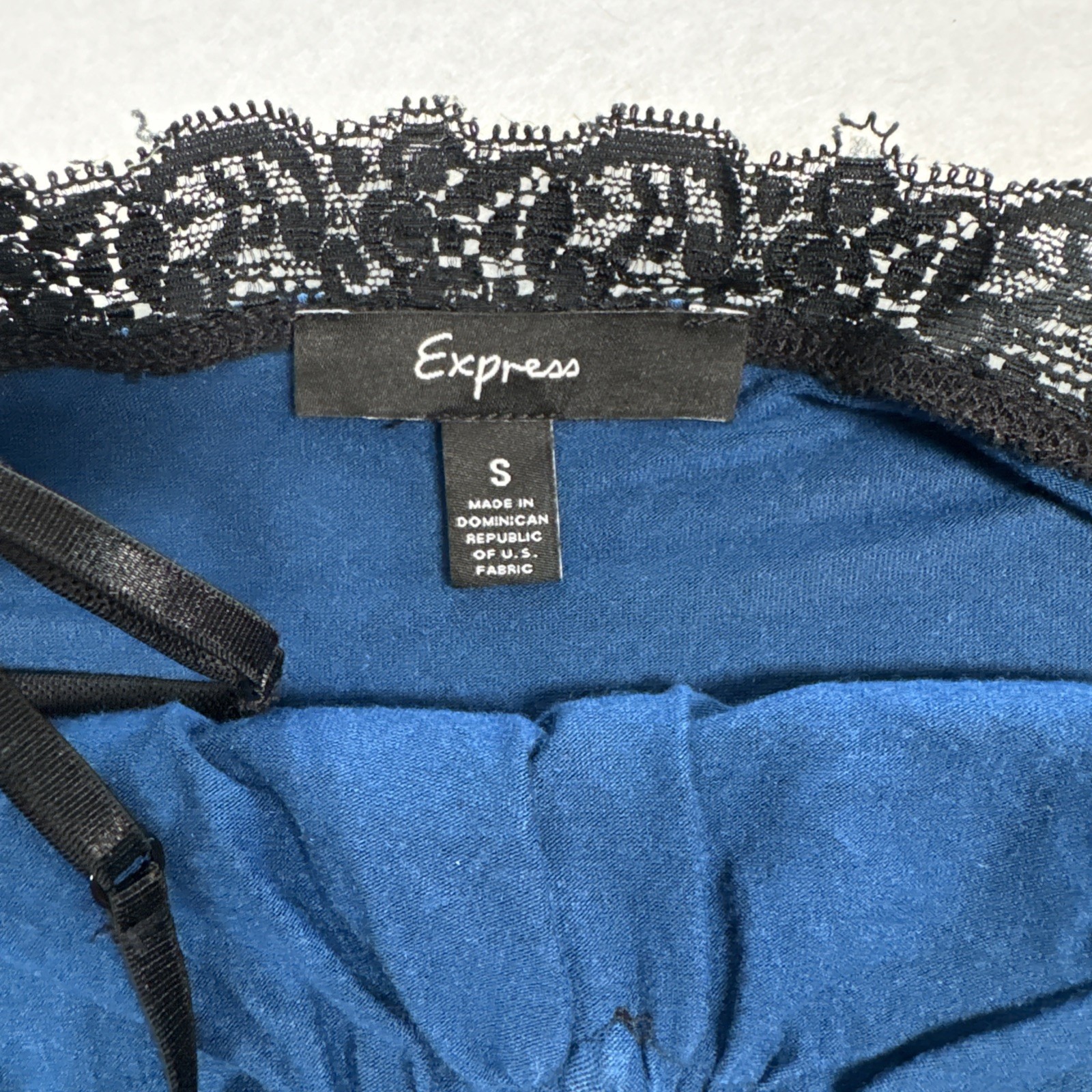 Y2K Vintage Express Camisole Tank Top Small Blue Black & Black Velvet Lace Trim