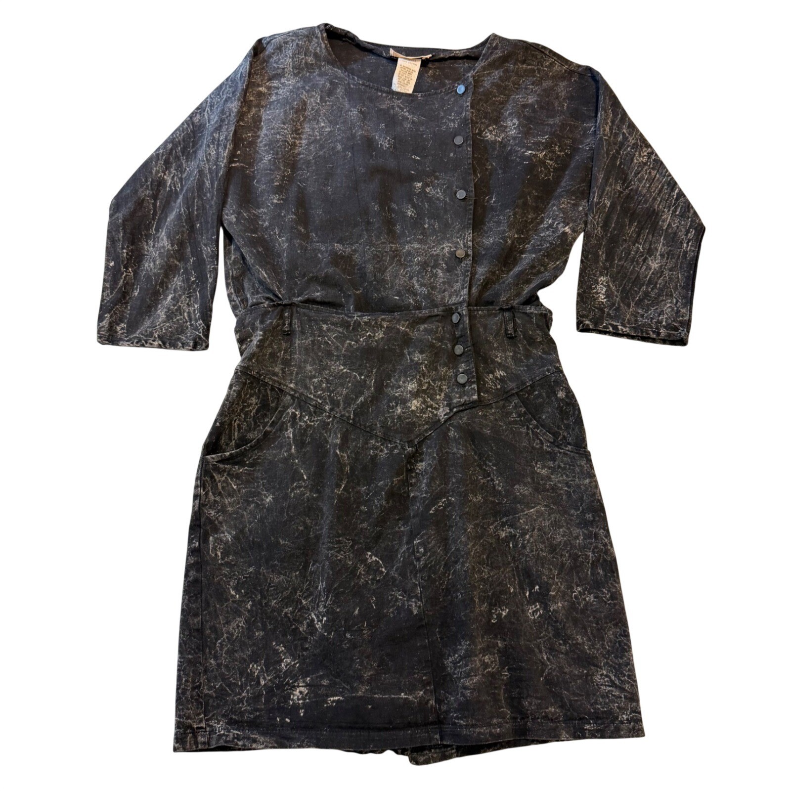 Vintage Grunge Acid Wash Denim Dress Black 80s Button Front Rocker streetwear